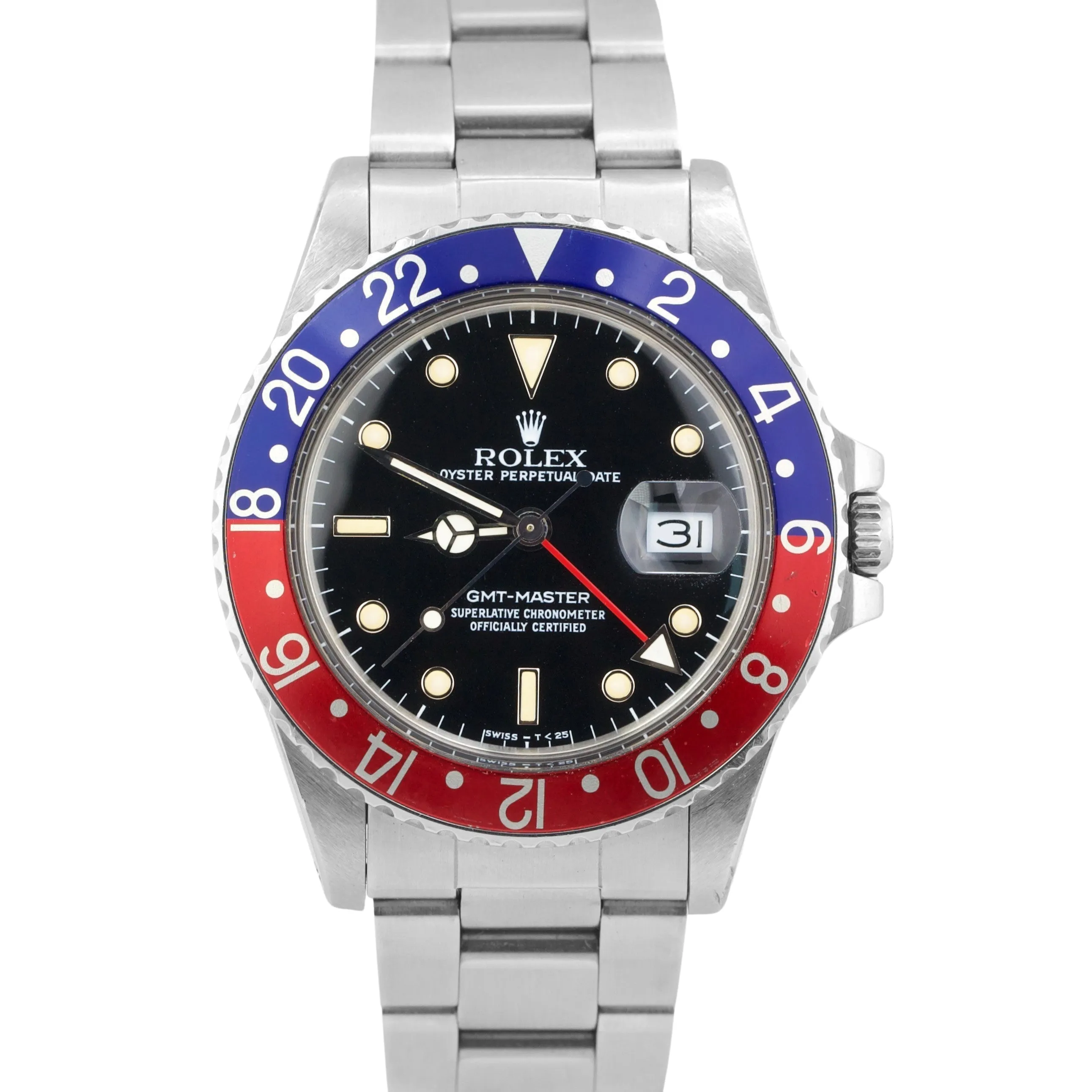 1987 Rolex GMT-Master PEPSI Stainless Steel Red Blue Oyster Date 16750 Watch