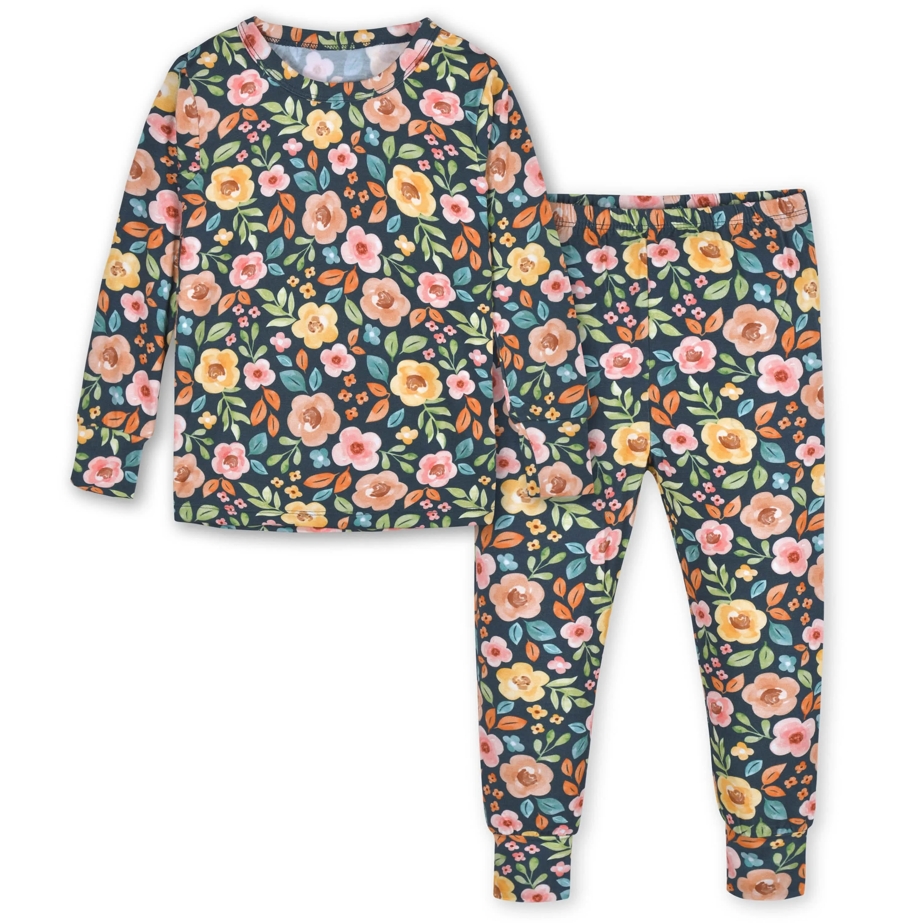 2-Piece Infant & Toddler Girls Midnight Floral Buttery Soft Viscose Made from Eucalyptus Snug Fit Pajamas