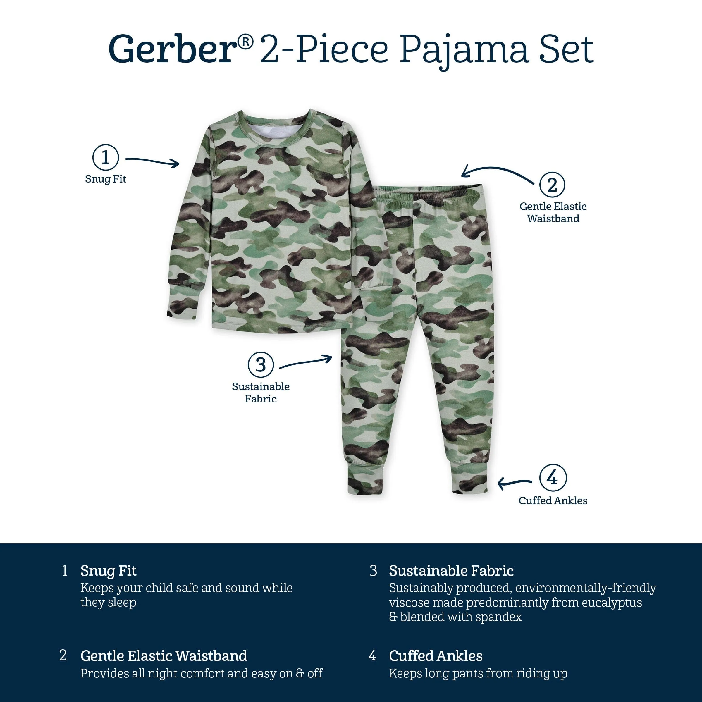 2-Piece Infant & Toddler Hide & Seek Camo Buttery Soft Viscose Made from Eucalyptus Snug Fit Pajamas