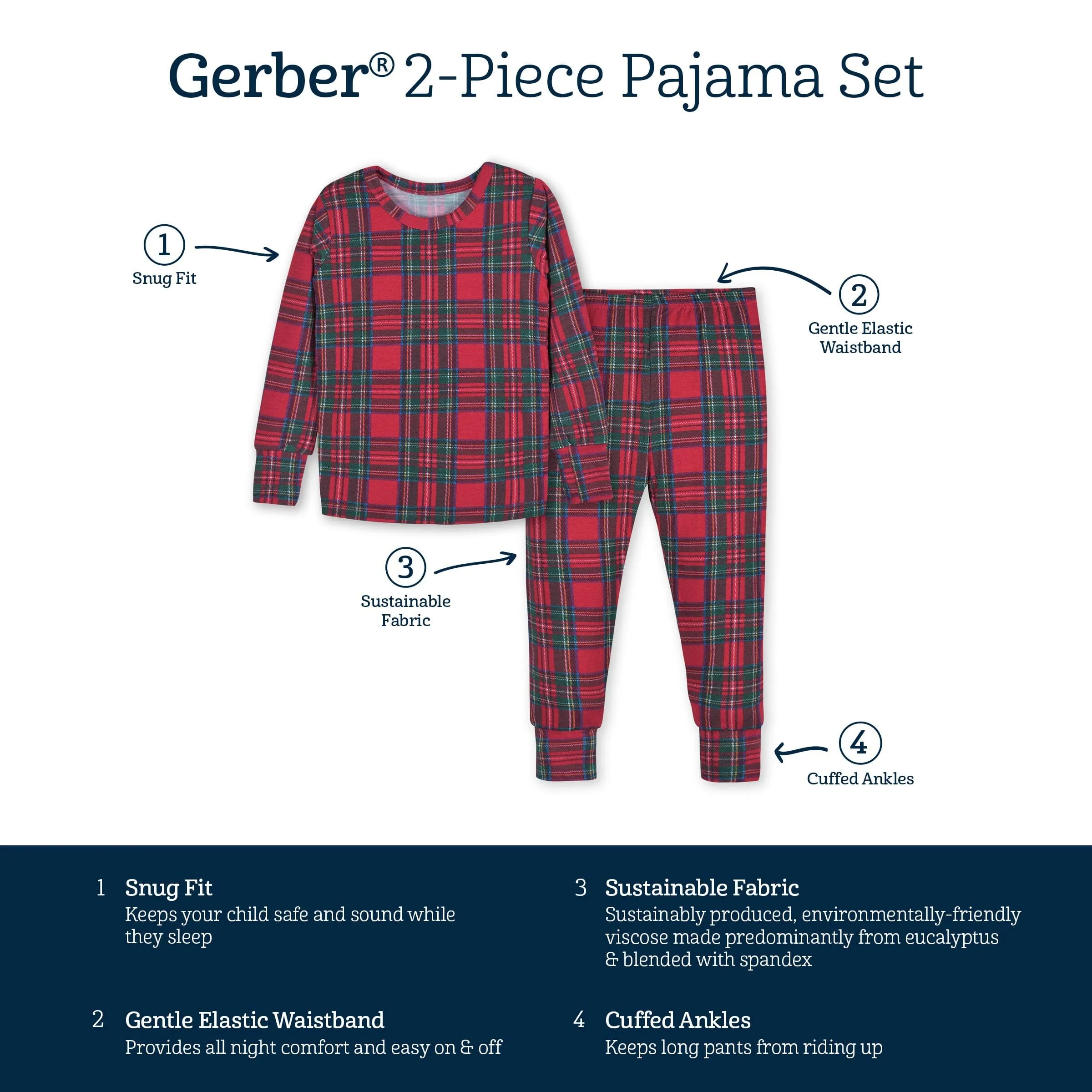 2-Piece Infant & Toddler Plaid About You Buttery Soft Viscose Made from Eucalyptus Snug Fit Holiday Pajamas