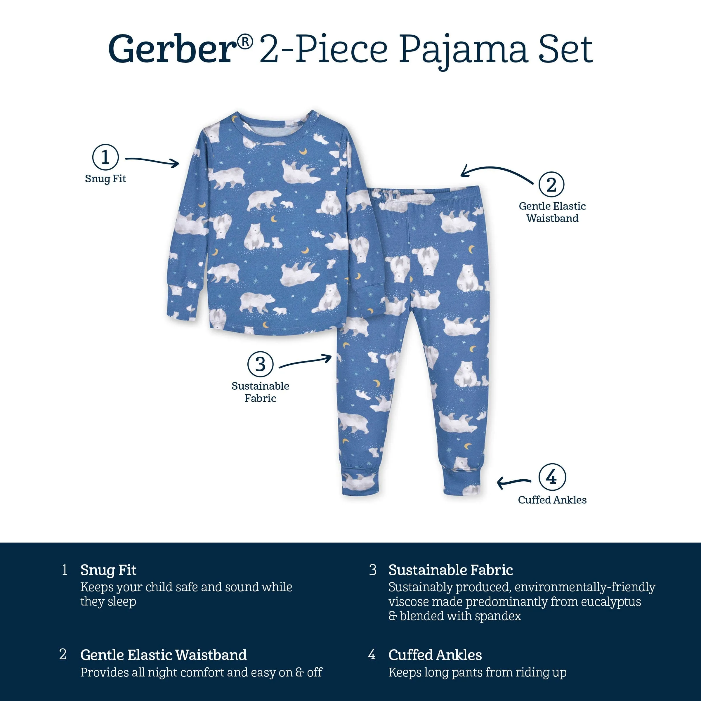 2-Piece Infant & Toddler Polar Night Buttery Soft Viscose Made from Eucalyptus Snug Fit Pajamas