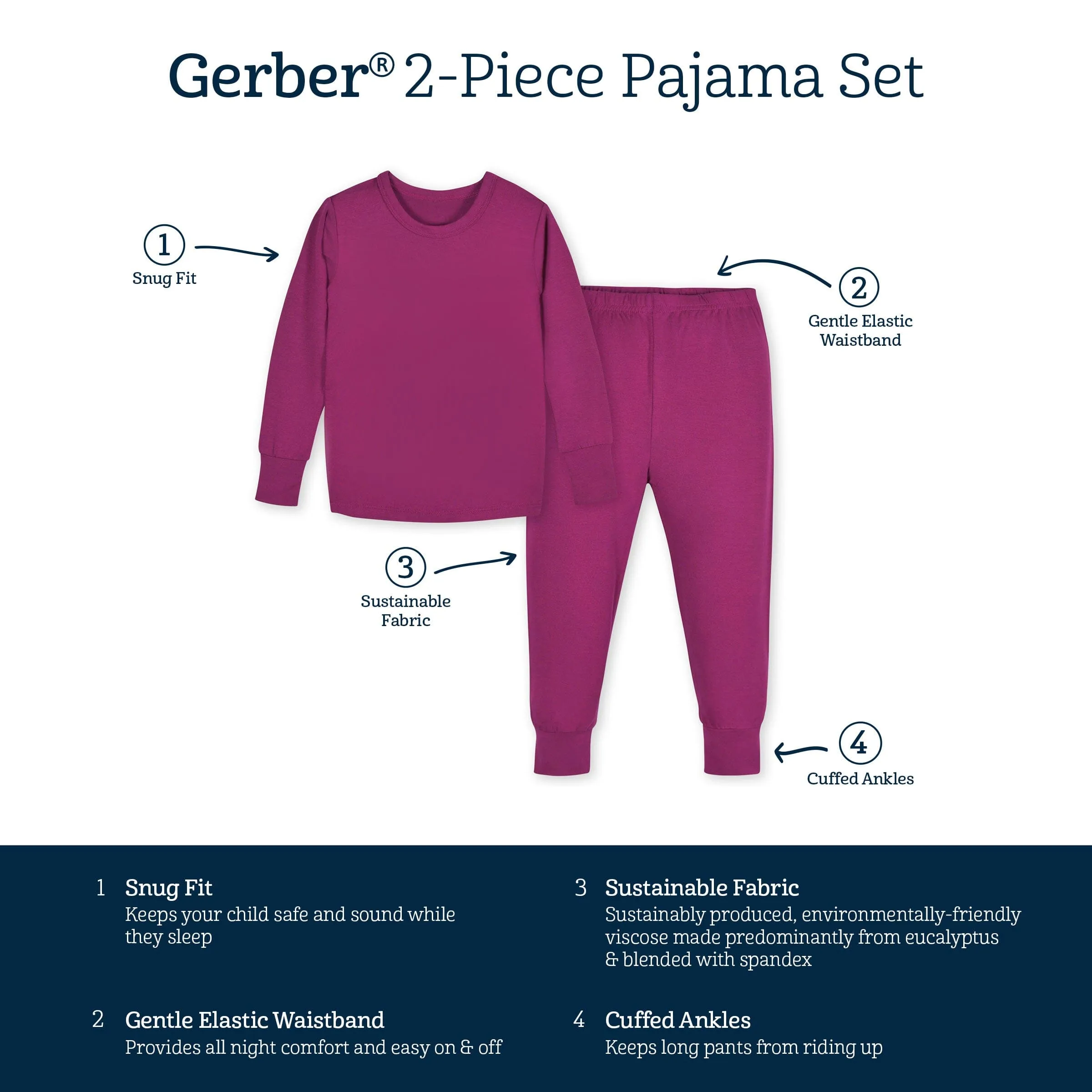 2-Piece Infant & Toddler Raspberry Buttery Soft Viscose Made from Eucalyptus Snug Fit Pajamas