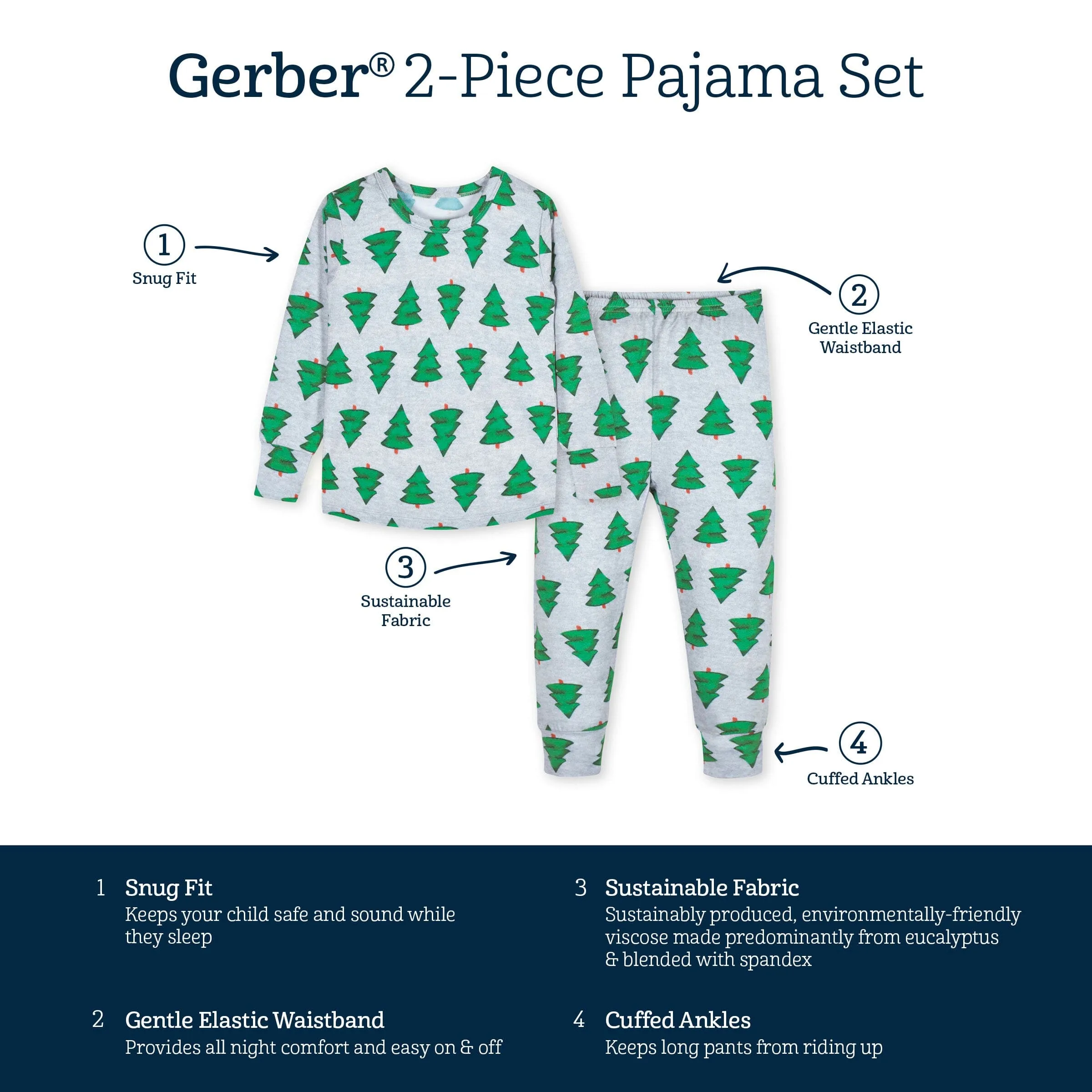 2-Piece Infant & Toddler Spruce Buttery Soft Viscose Made from Eucalyptus Snug Fit Holiday Pajamas