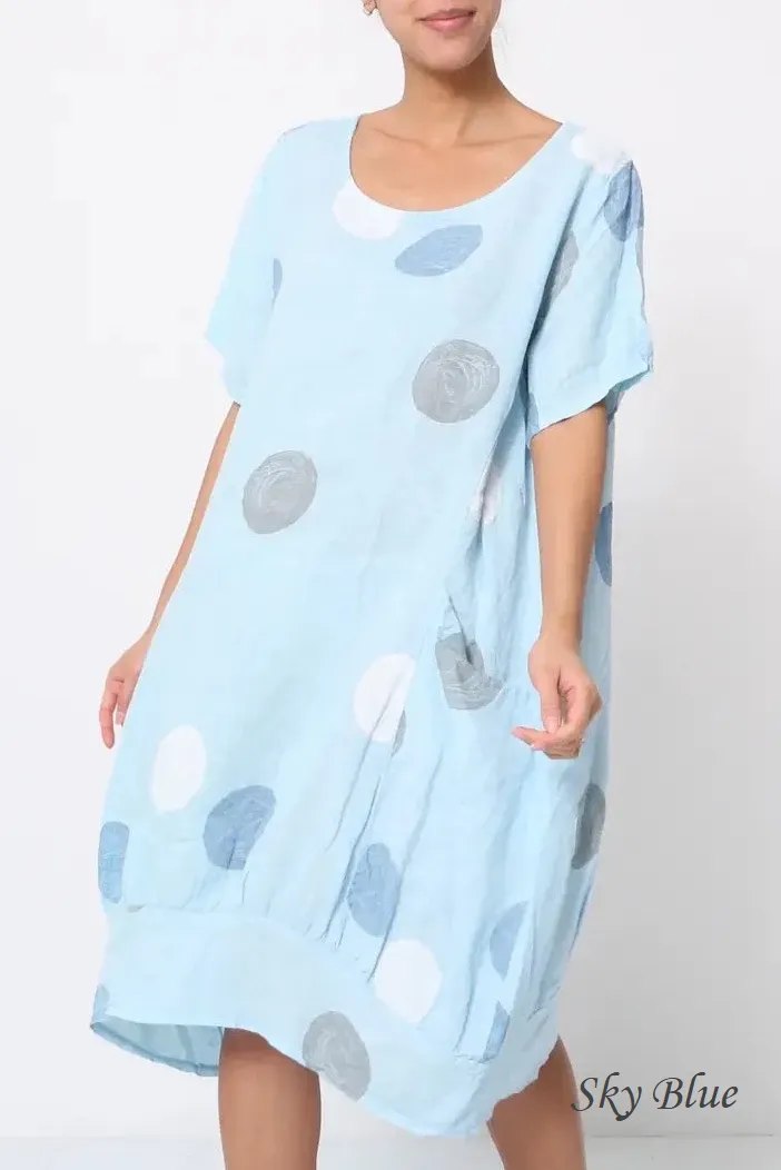 669 Circles Linen Dress with Pockets!