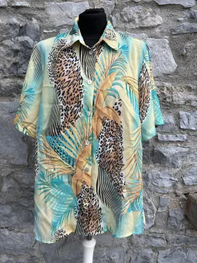 90s animal print &palm leaves shirt uk 16