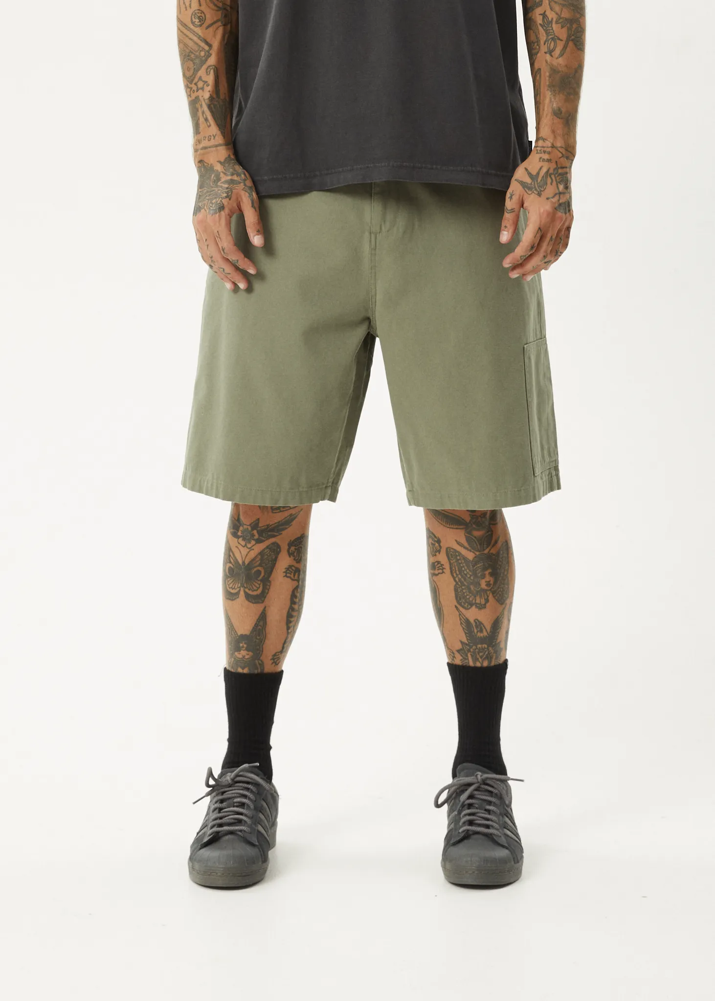 AFENDS Mens Harper - Canvas Carpenter Shorts 22 - Olive