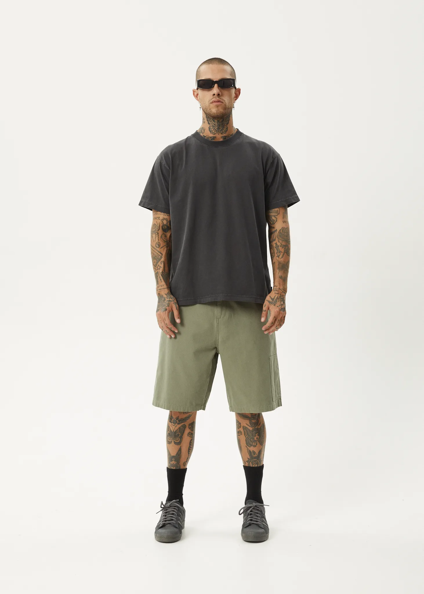 AFENDS Mens Harper - Canvas Carpenter Shorts 22 - Olive