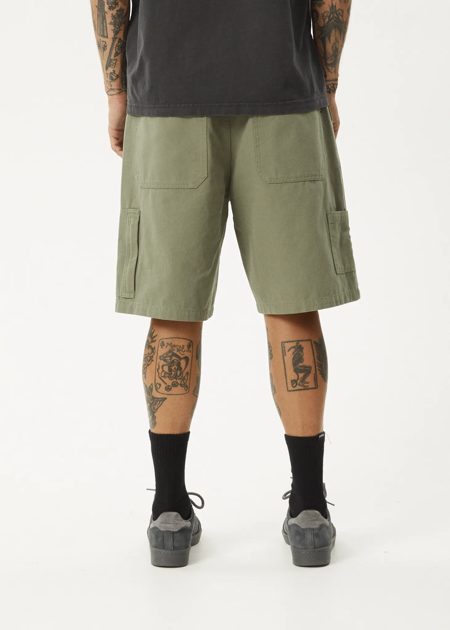 AFENDS Mens Harper - Canvas Carpenter Shorts 22 - Olive