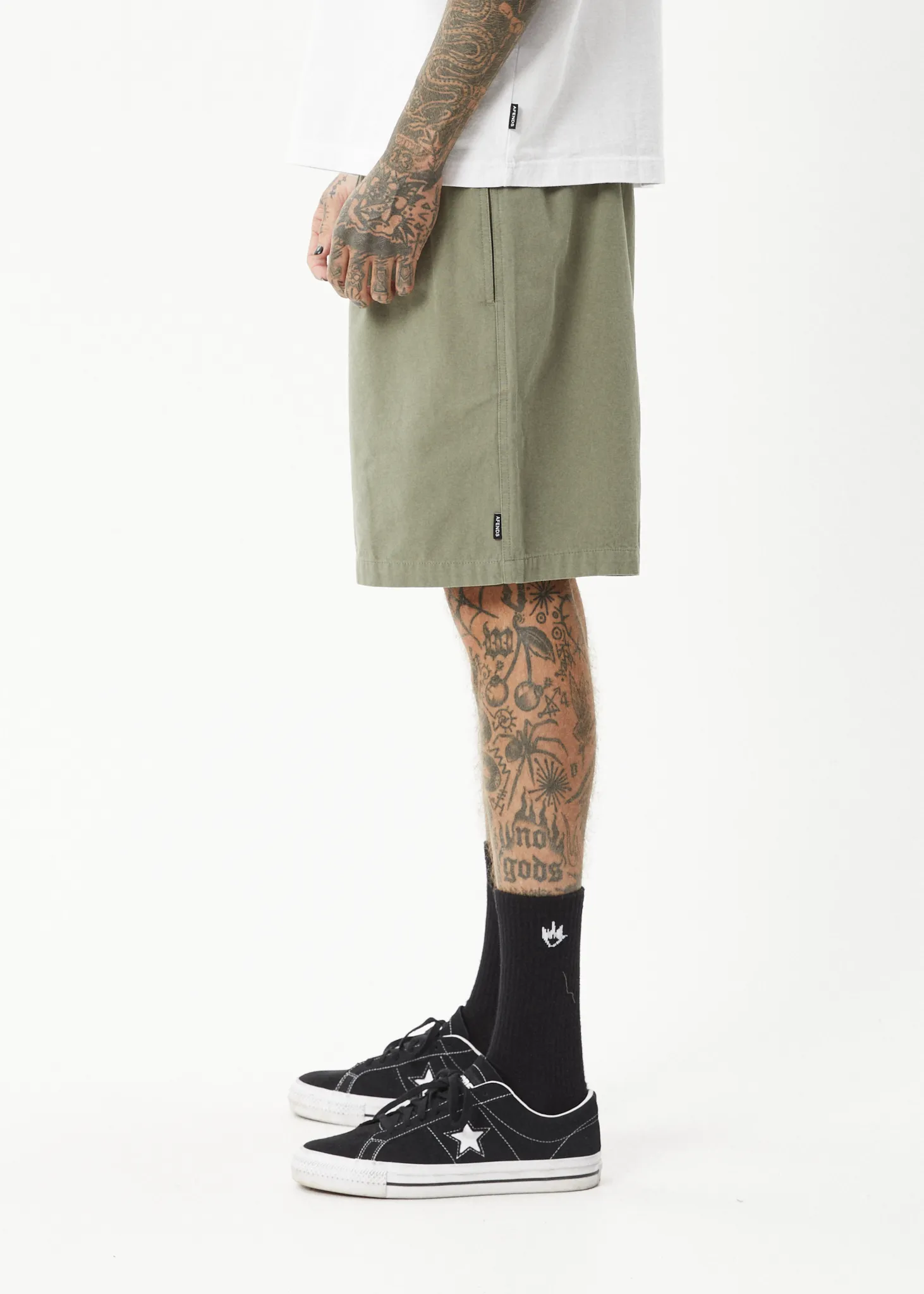 AFENDS Mens Ninety Eights - Oversized Short 20 Inch - Olive