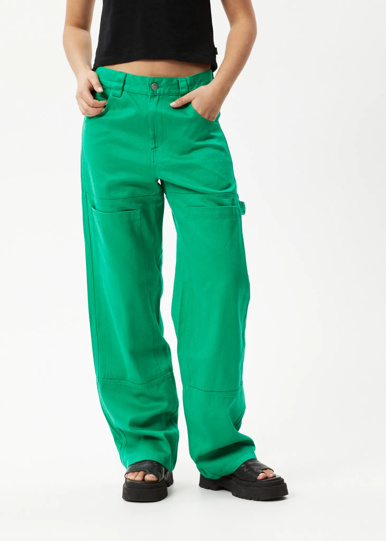 AFENDS Womens Sleepy Hollow Moss - Twill Carpenter Pants - Forest