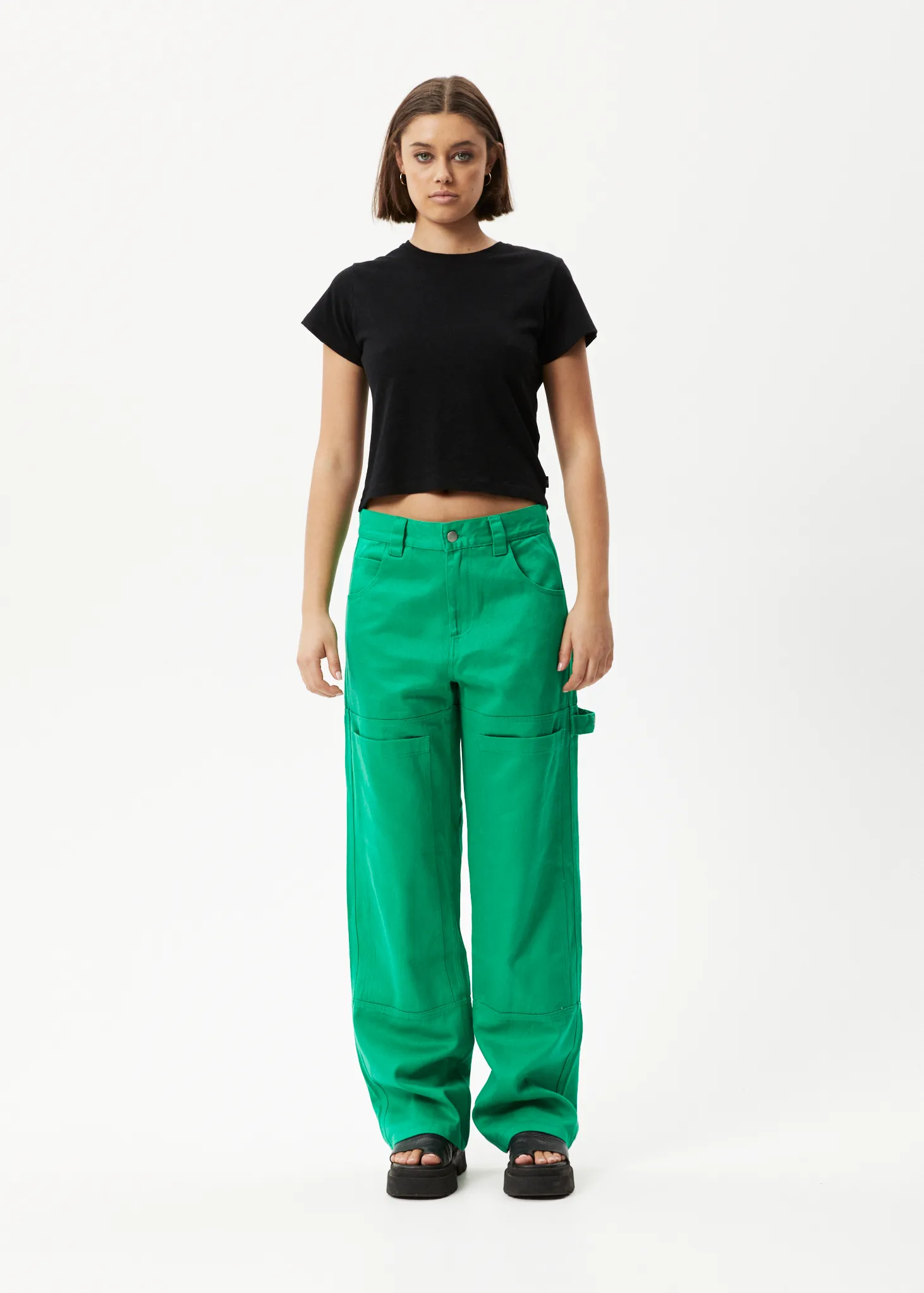 AFENDS Womens Sleepy Hollow Moss - Twill Carpenter Pants - Forest