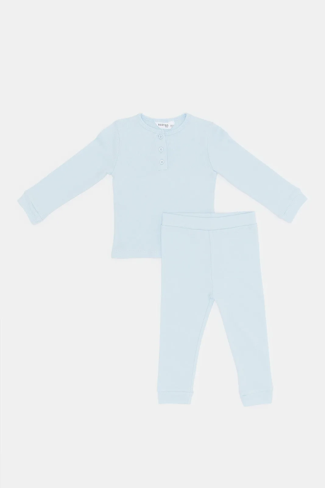 Babies Blue Ribbed Henley Pyjama Set (2 Piece)