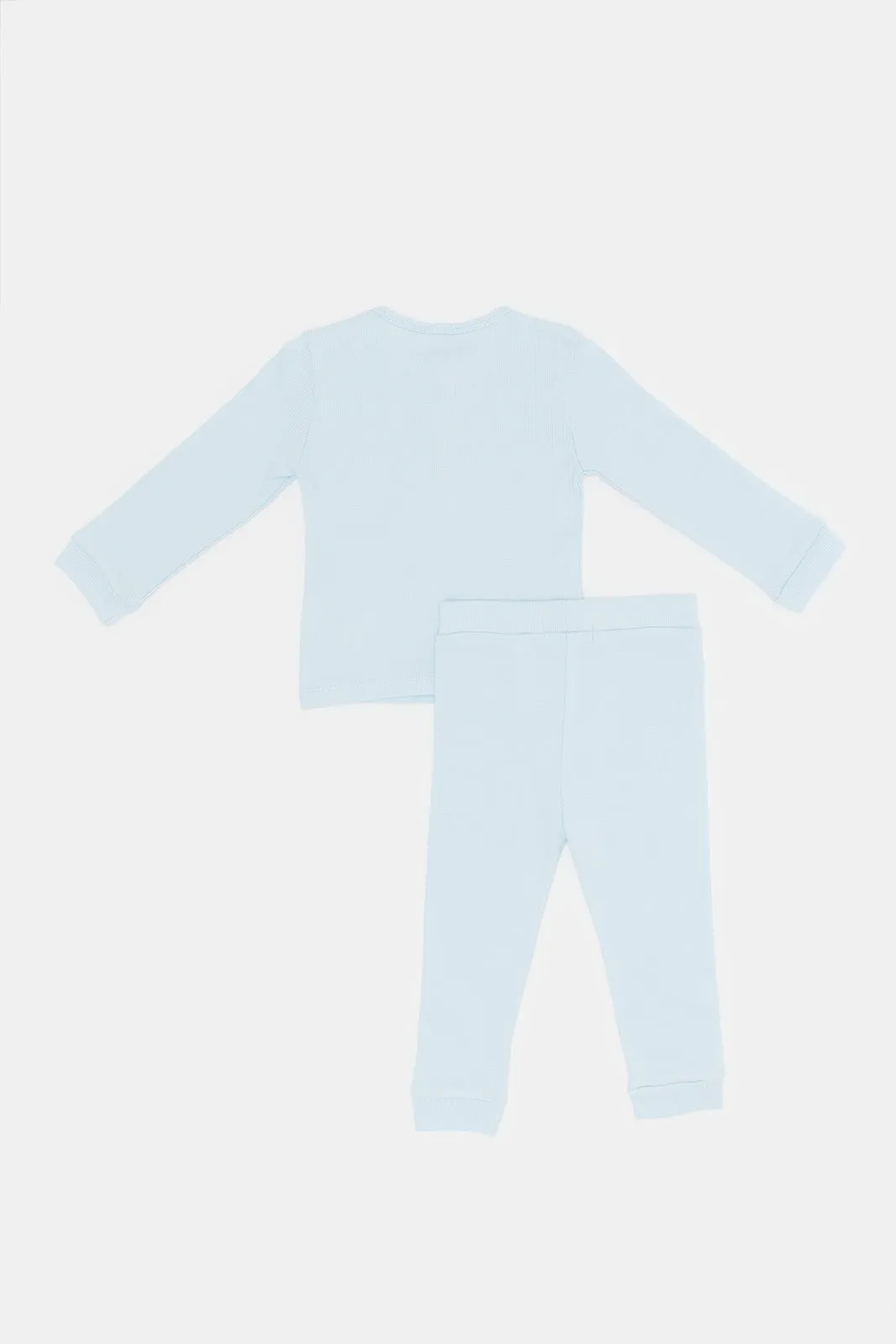 Babies Blue Ribbed Henley Pyjama Set (2 Piece)