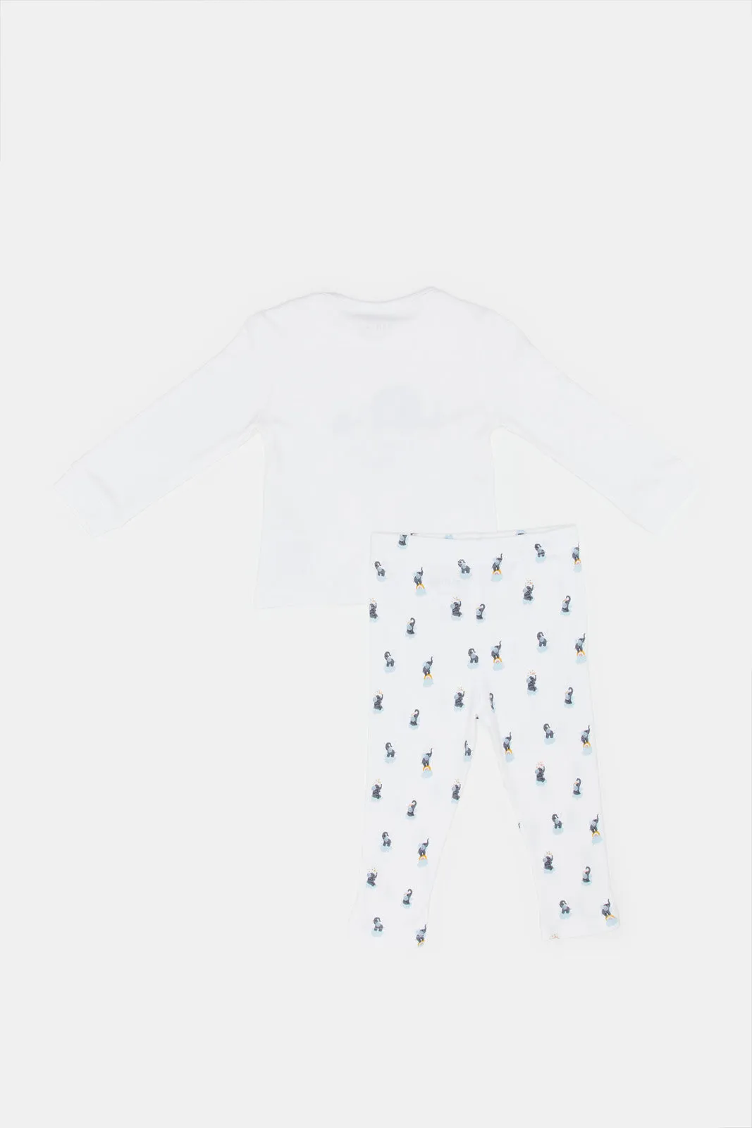 Babies White Elephant Print Pyjama Set (2 Piece)