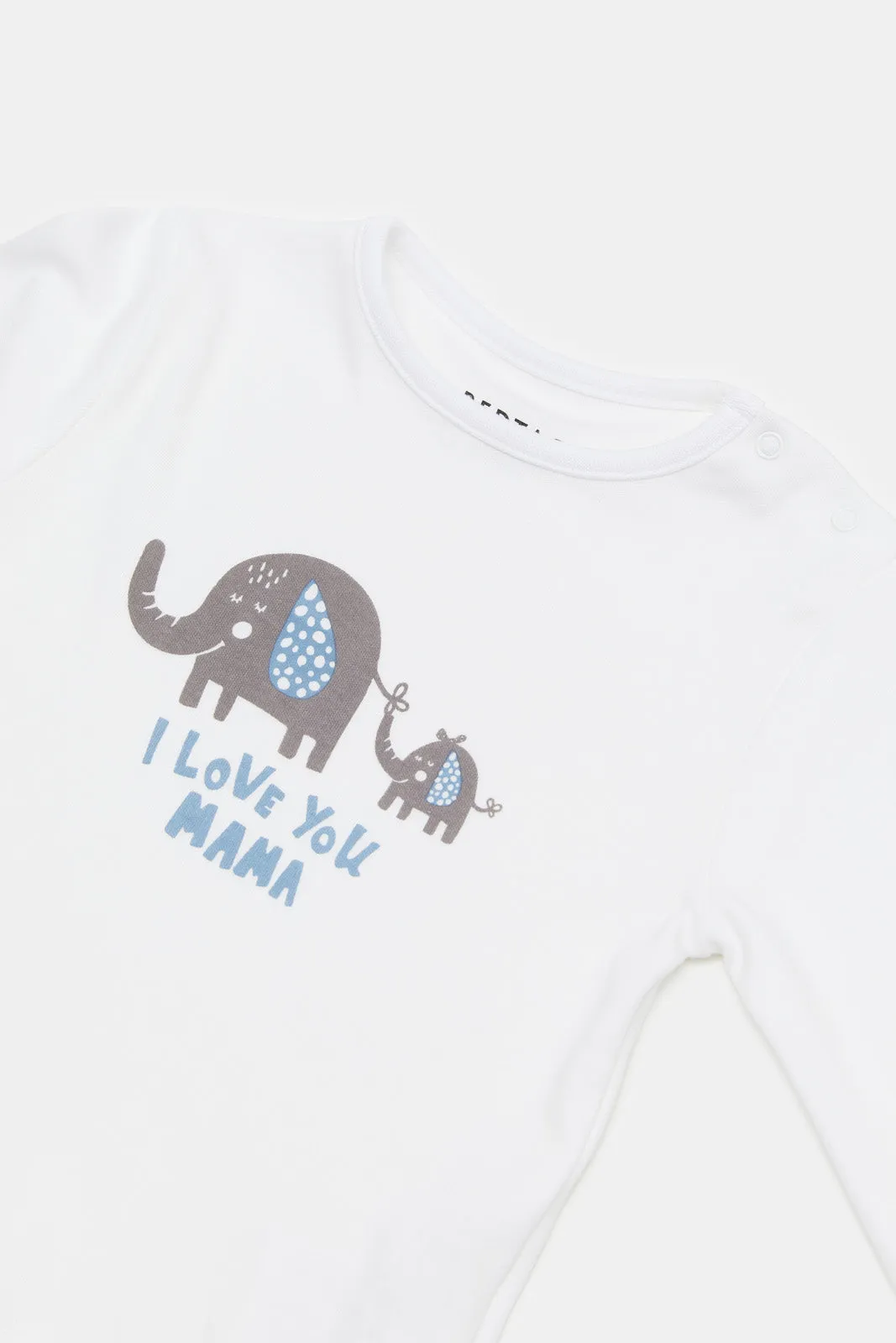 Babies White Elephant Print Pyjama Set (2 Piece)