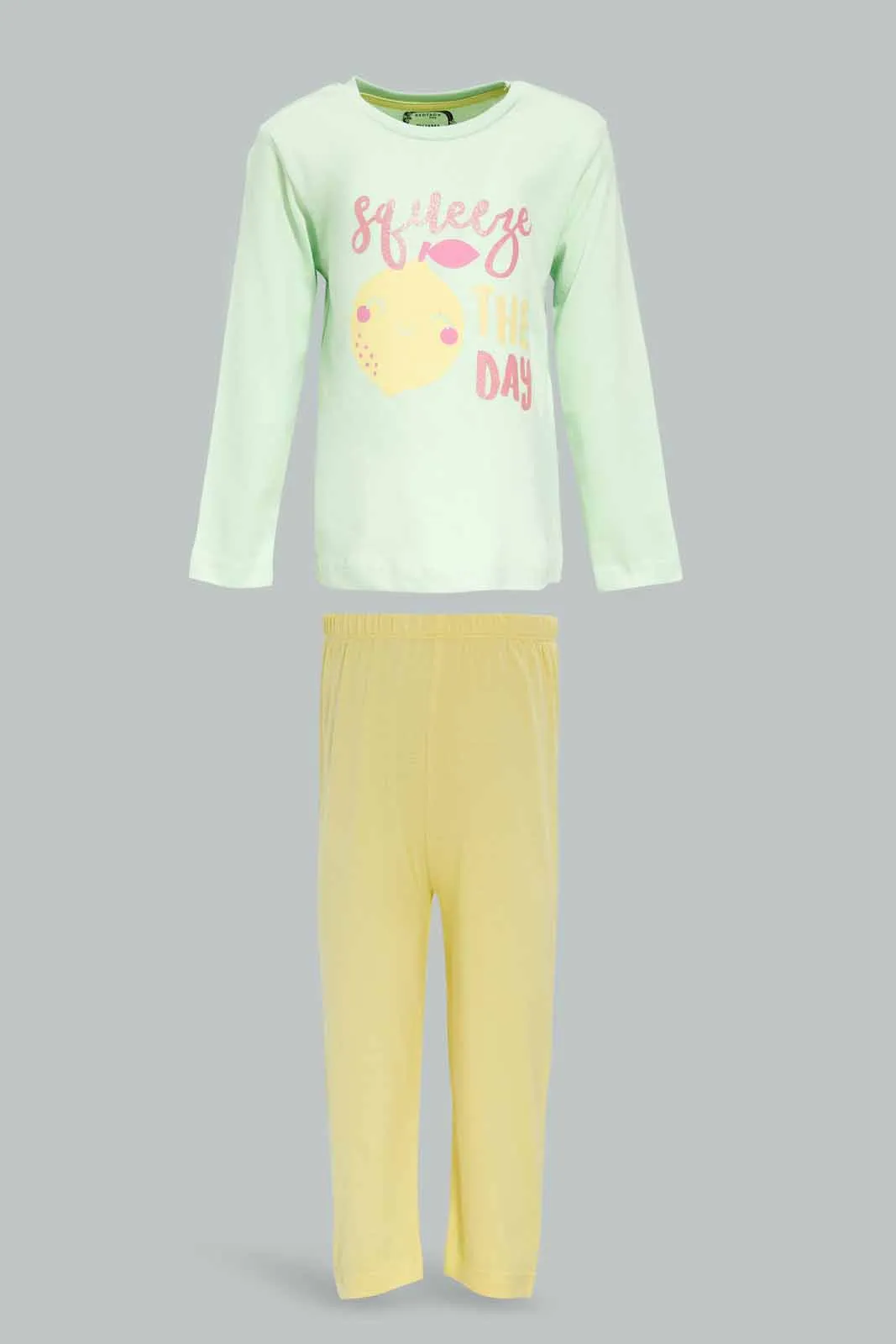 Baby Girls Mint And Yellow Printed Pyjama Set (2 Piece)