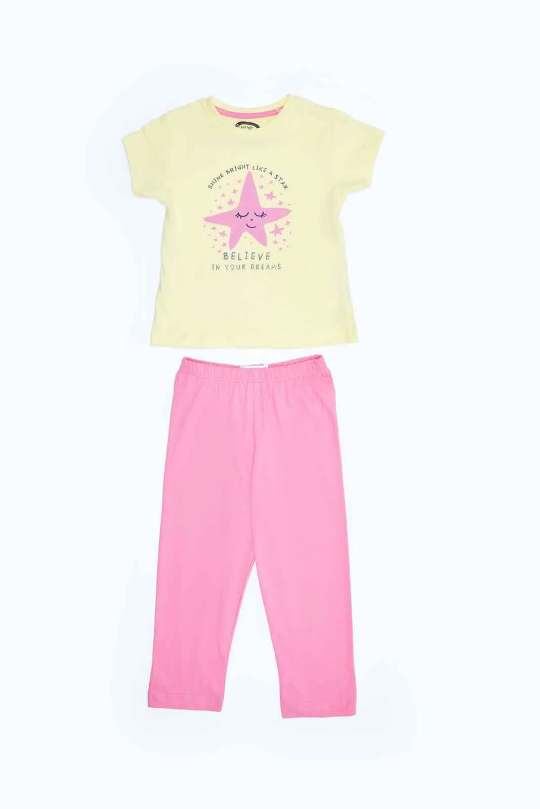 Baby Girls Yellow And Pink Printed Pyjama Set (2 Piece)