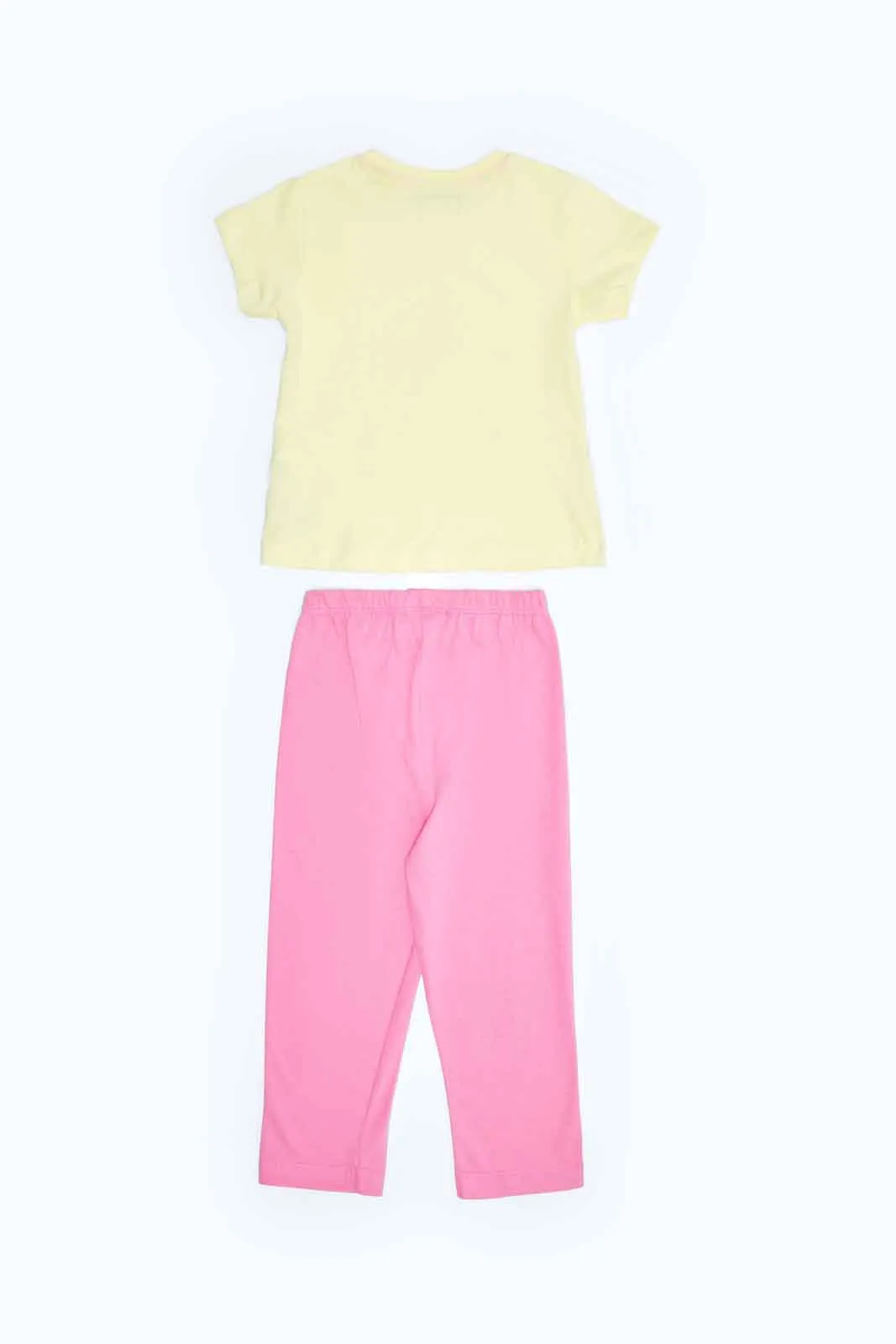 Baby Girls Yellow And Pink Printed Pyjama Set (2 Piece)