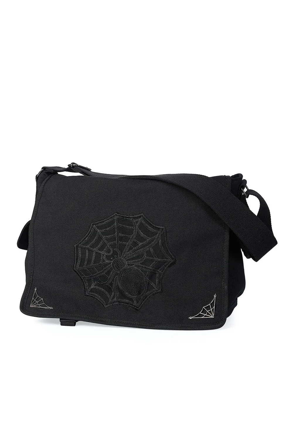 Banned Necro Messenger Laptop Bag Spider and Web Motif