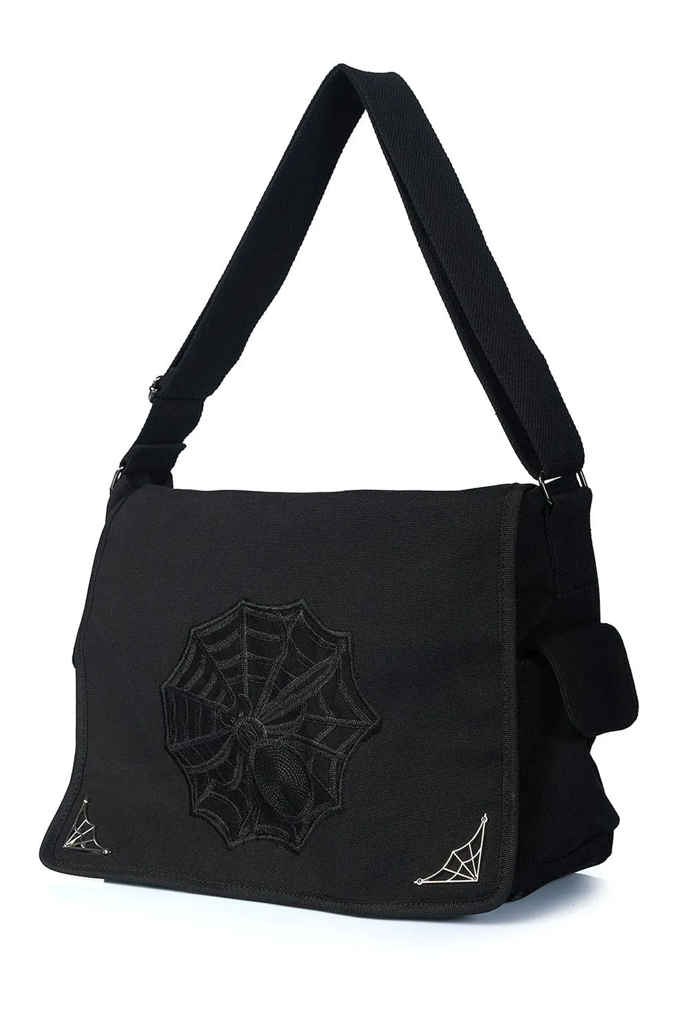 Banned Necro Messenger Laptop Bag Spider and Web Motif