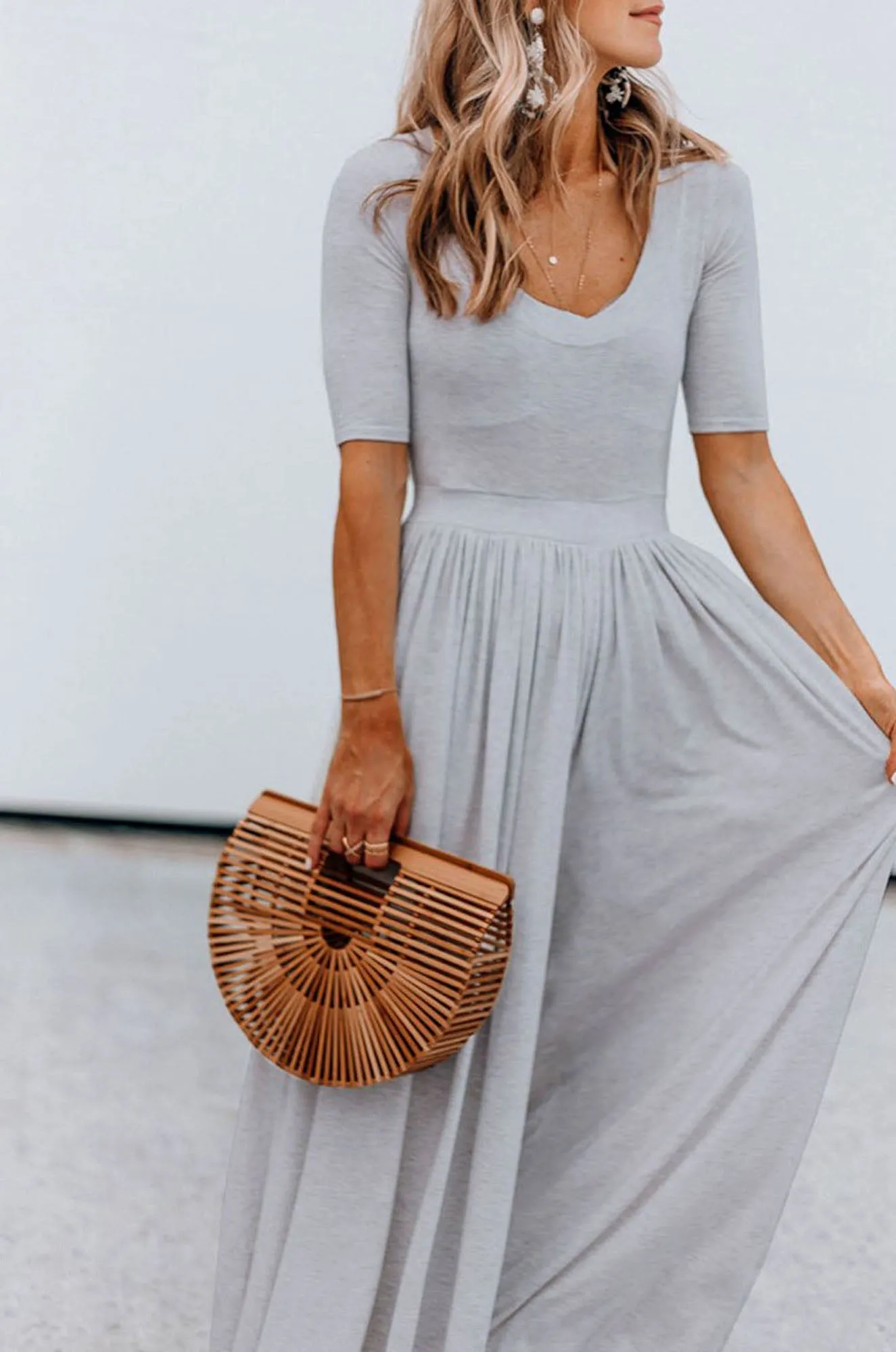 Basic Short Sleeve Wide Leg Jumpsuit