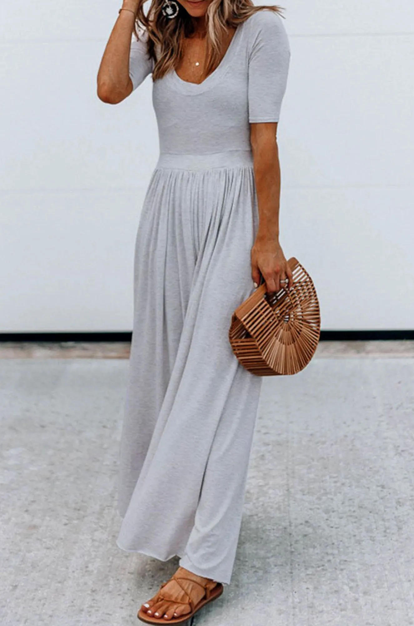 Basic Short Sleeve Wide Leg Jumpsuit