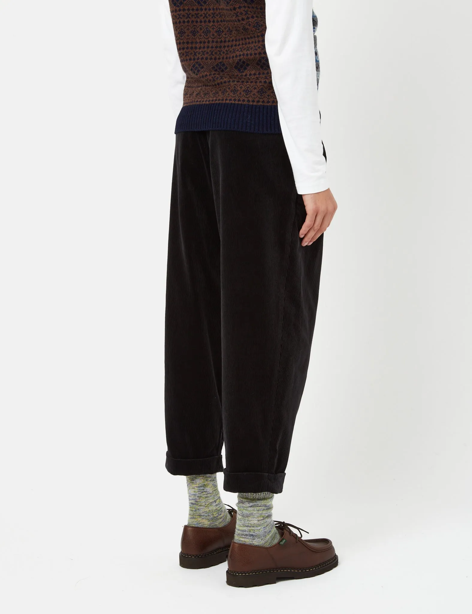 Beams Plus 2 Pleat Corduroy Pants - Charcoal Grey