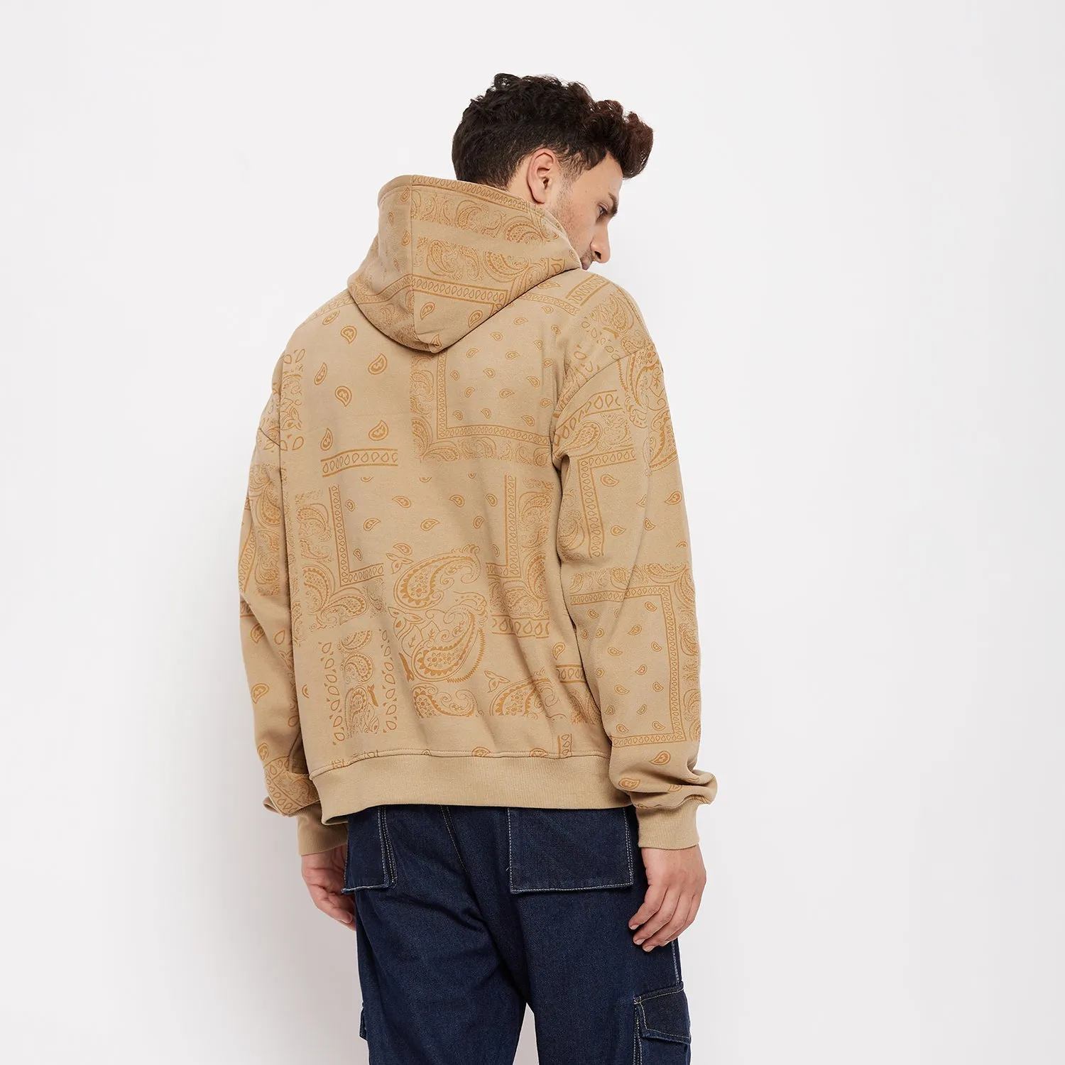 Beige Paisley Oversized Hooded Sweatshirt