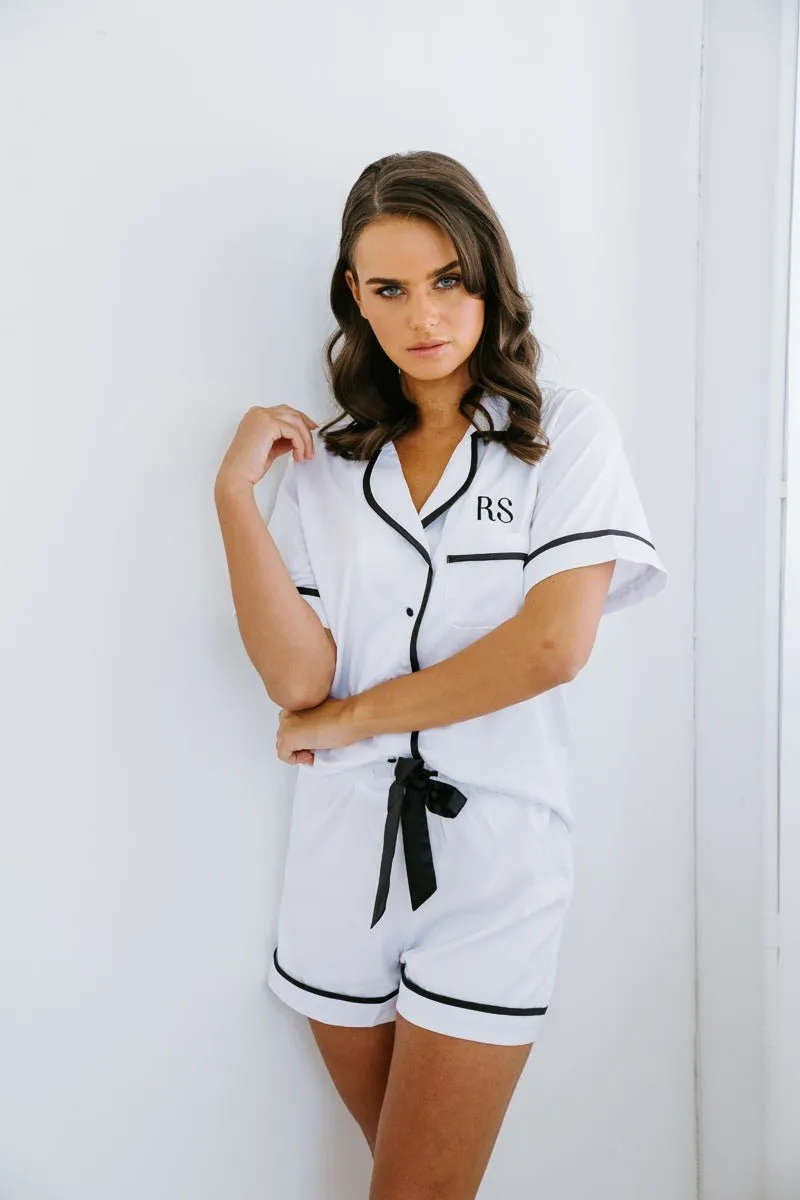 Bella Premium Satin PJ Set | White & Black