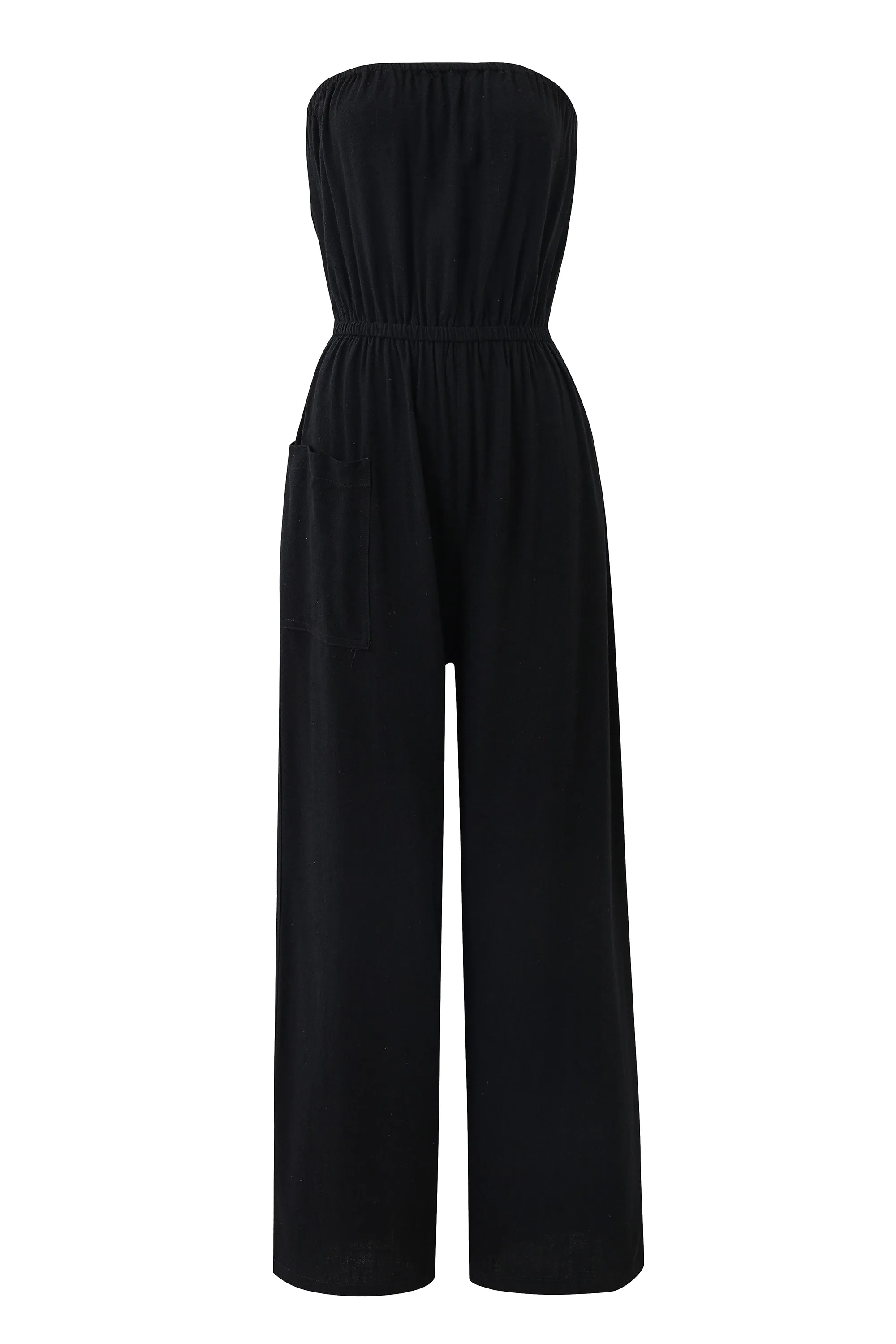 Black Linen Strapless Jumpsuit