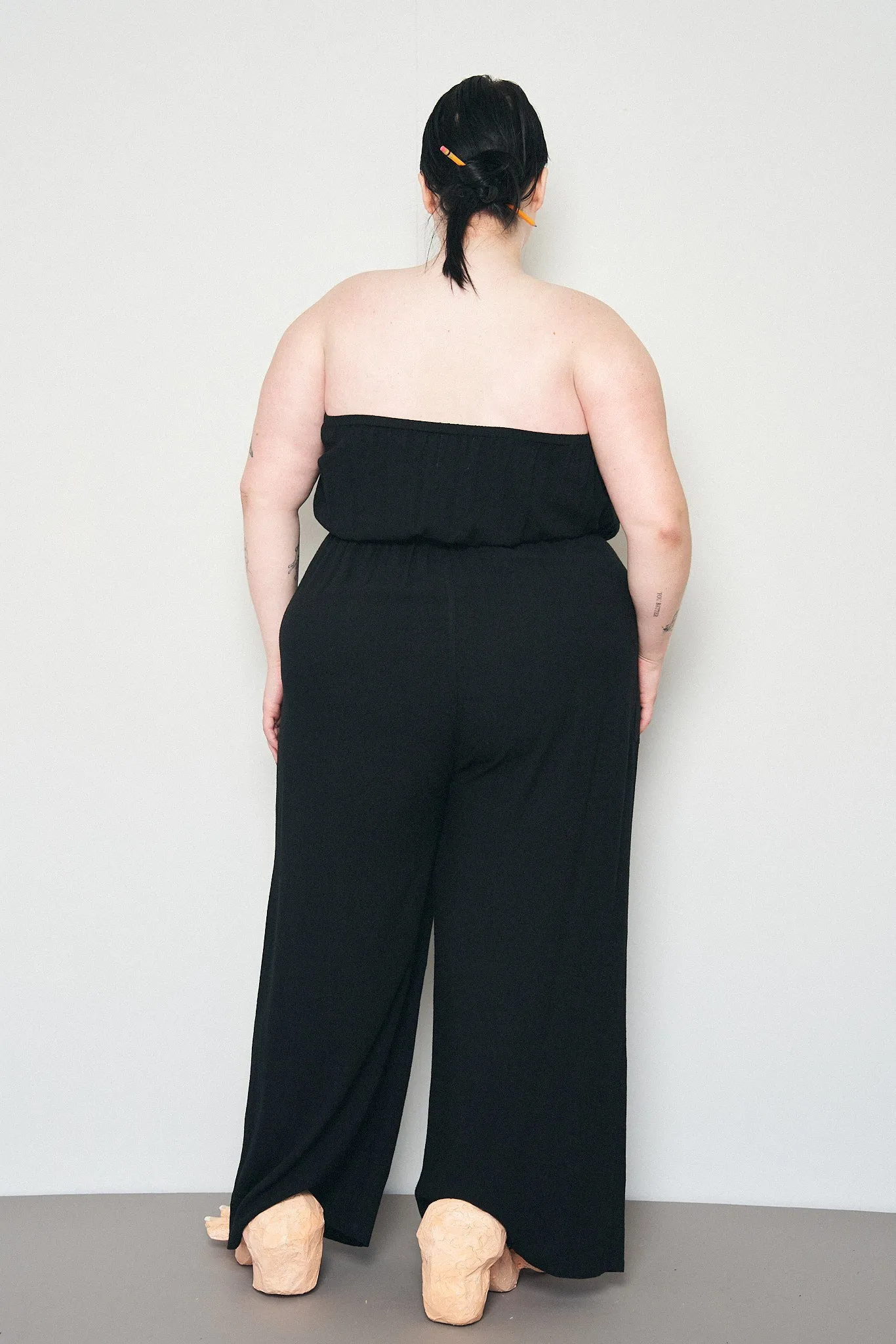 Black Linen Strapless Jumpsuit