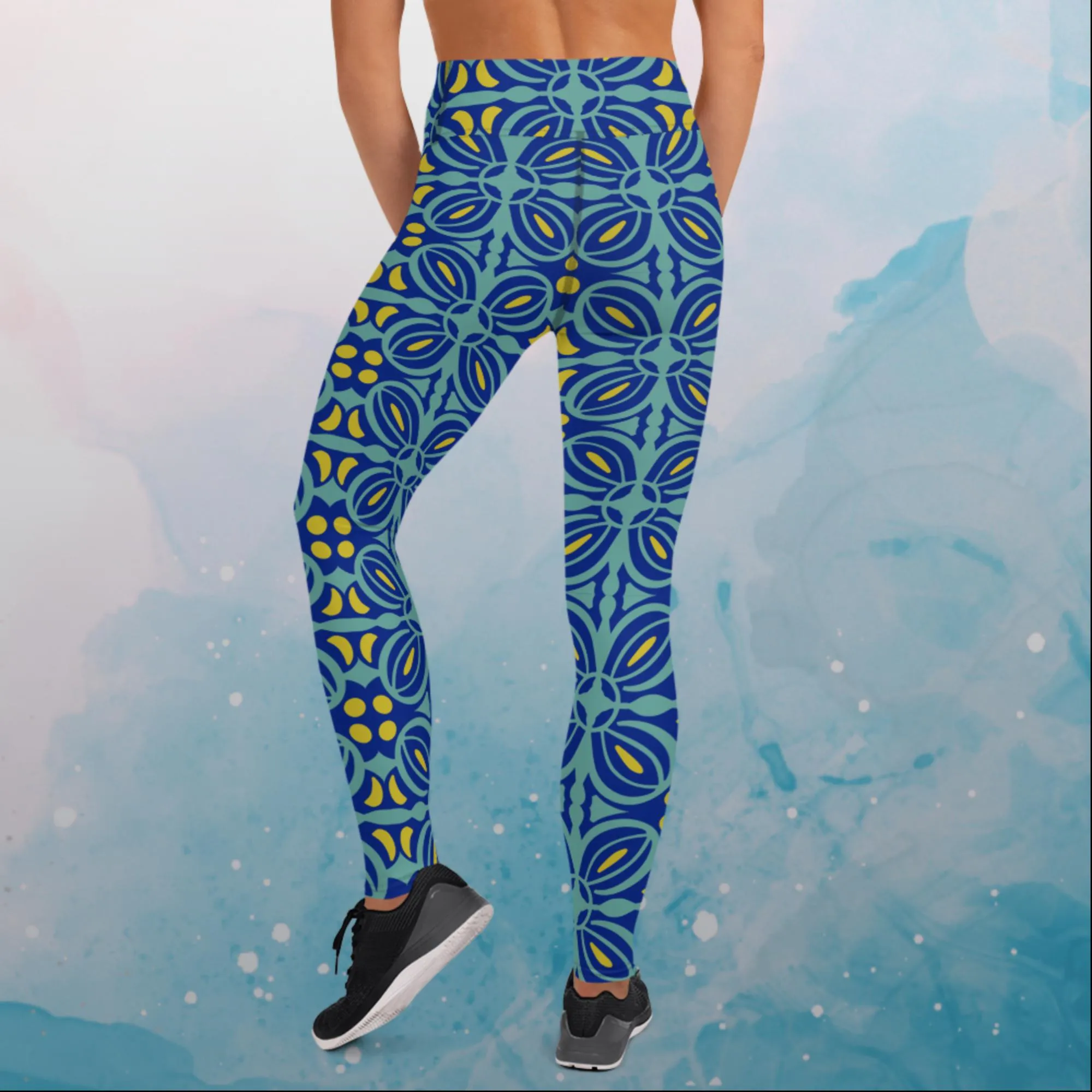 Blue Bold Print Mosaic Patterned Womens Dance Leggings