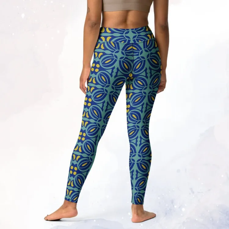 Blue Bold Print Mosaic Patterned Womens Dance Leggings