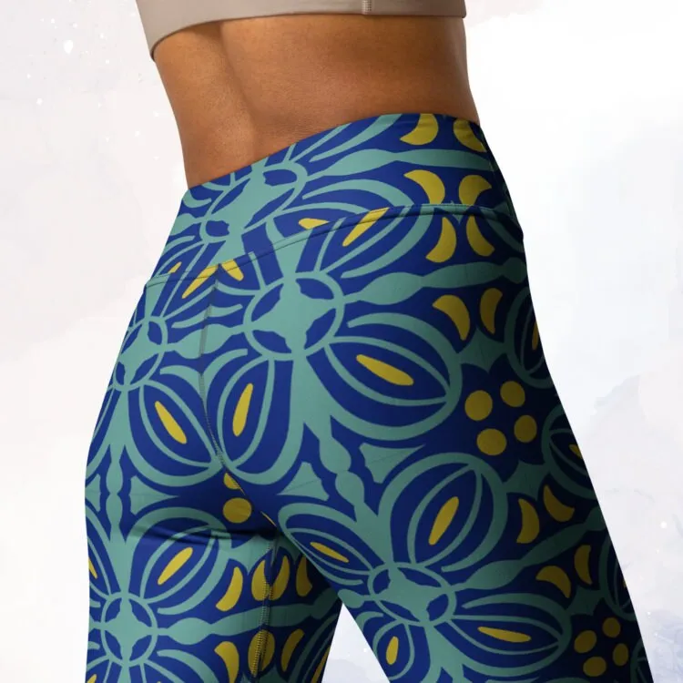 Blue Bold Print Mosaic Patterned Womens Dance Leggings