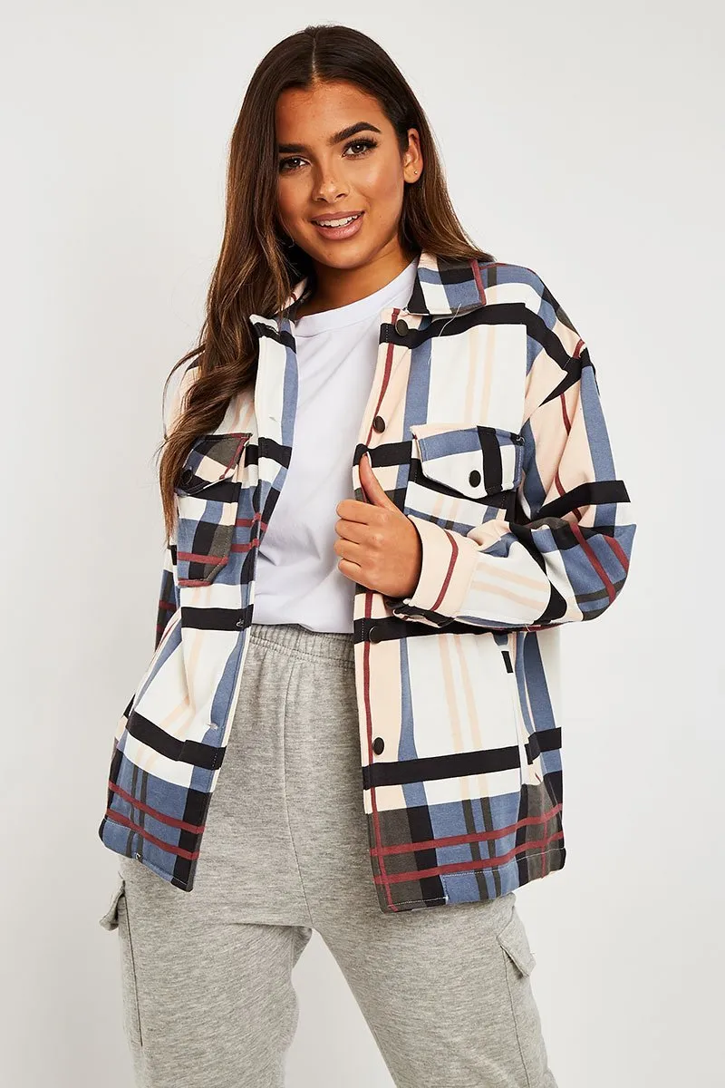 Blue Nude Check Pocket Front Shacket - Misa