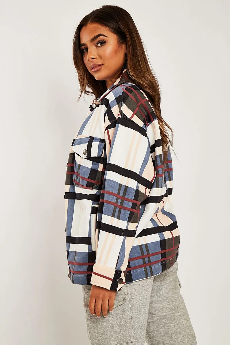 Blue Nude Check Pocket Front Shacket - Misa