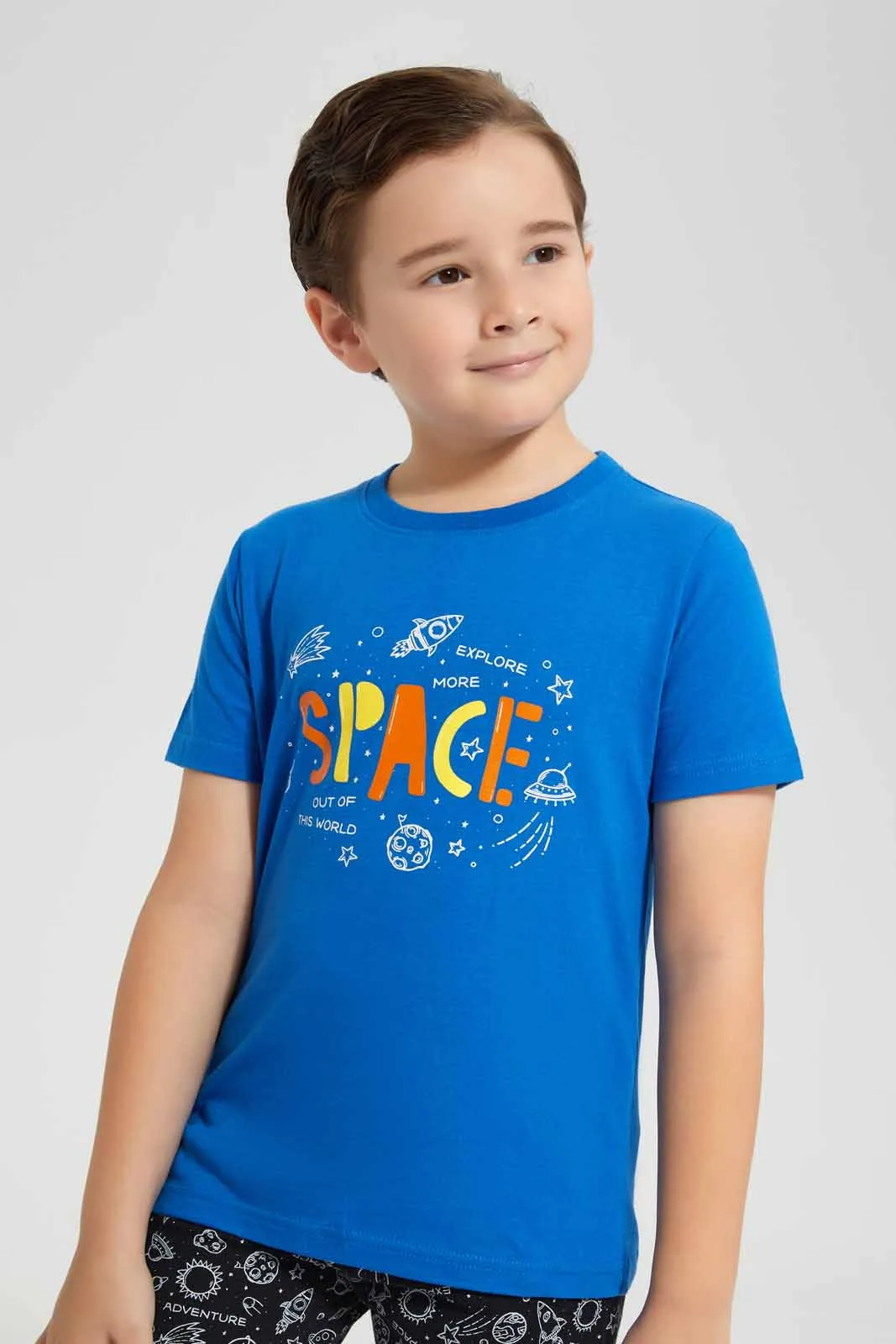 Boys Blue And Black Space Print Pyjama Set (2 Piece)