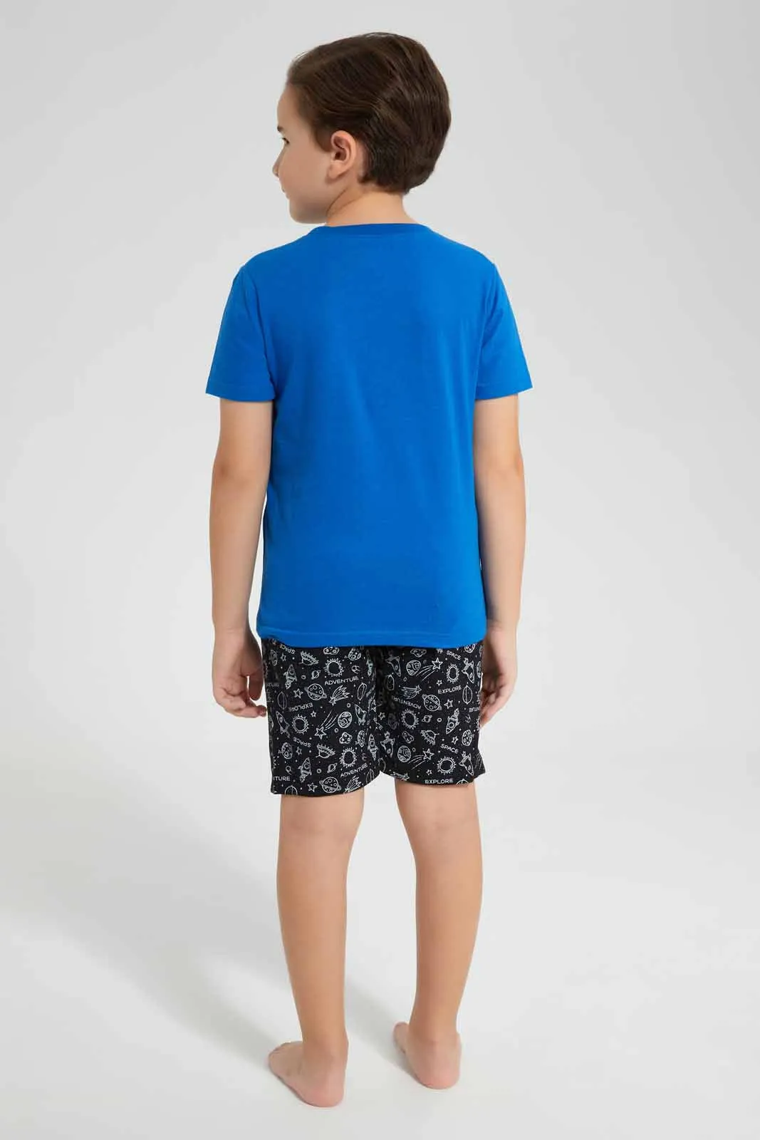 Boys Blue And Black Space Print Pyjama Set (2 Piece)