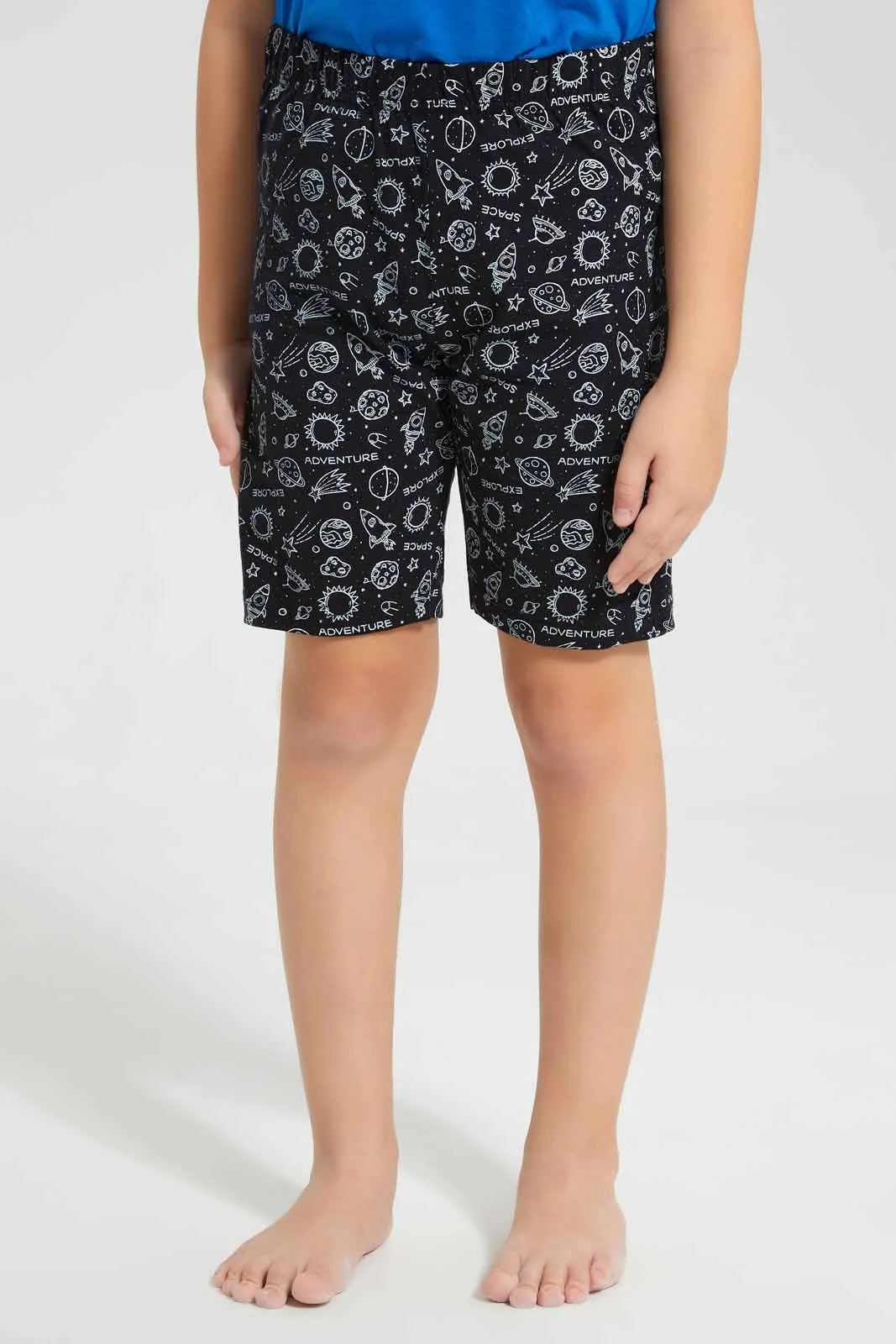 Boys Blue And Black Space Print Pyjama Set (2 Piece)