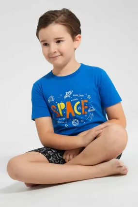 Boys Blue And Black Space Print Pyjama Set (2 Piece)