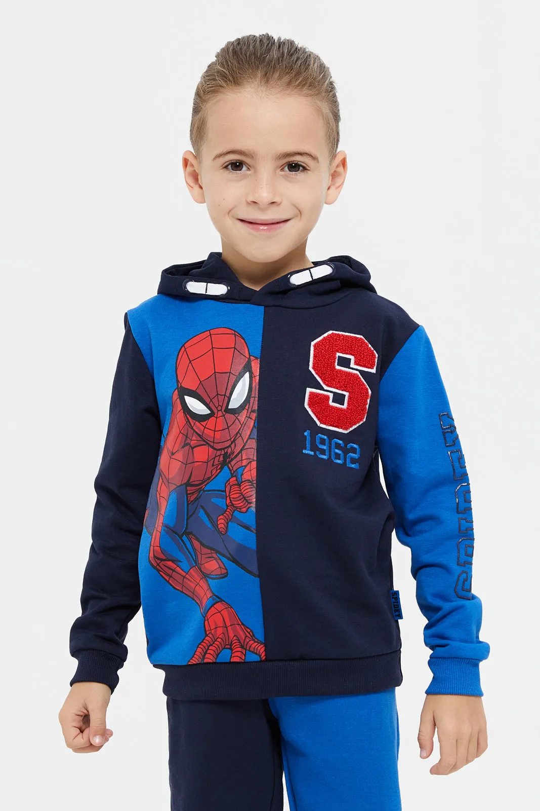 Boys Navy And Blue Spider-Man Hooded Jogger Set (2 Piece)