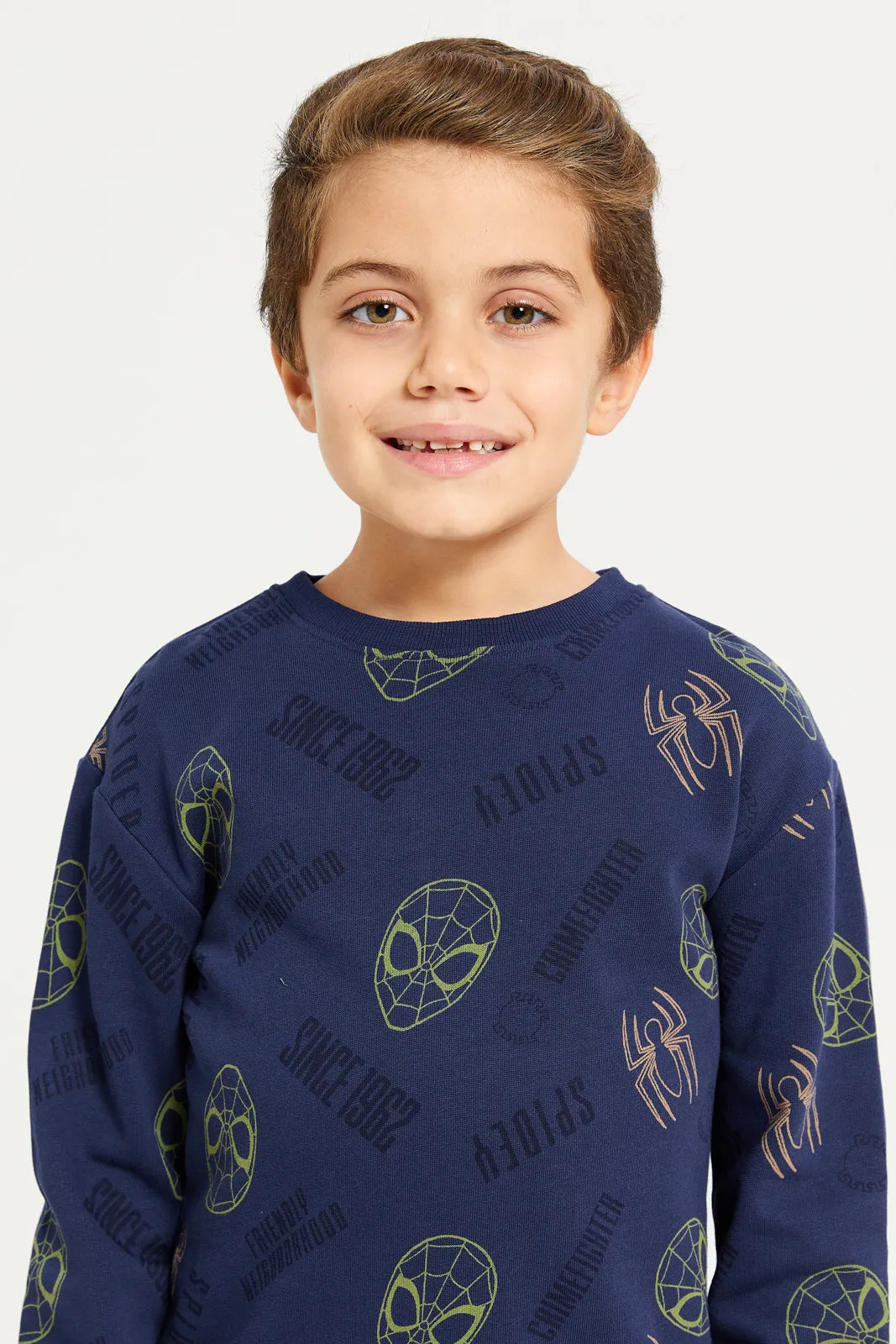 Boys Navy Spider Man Print Sweatshirt