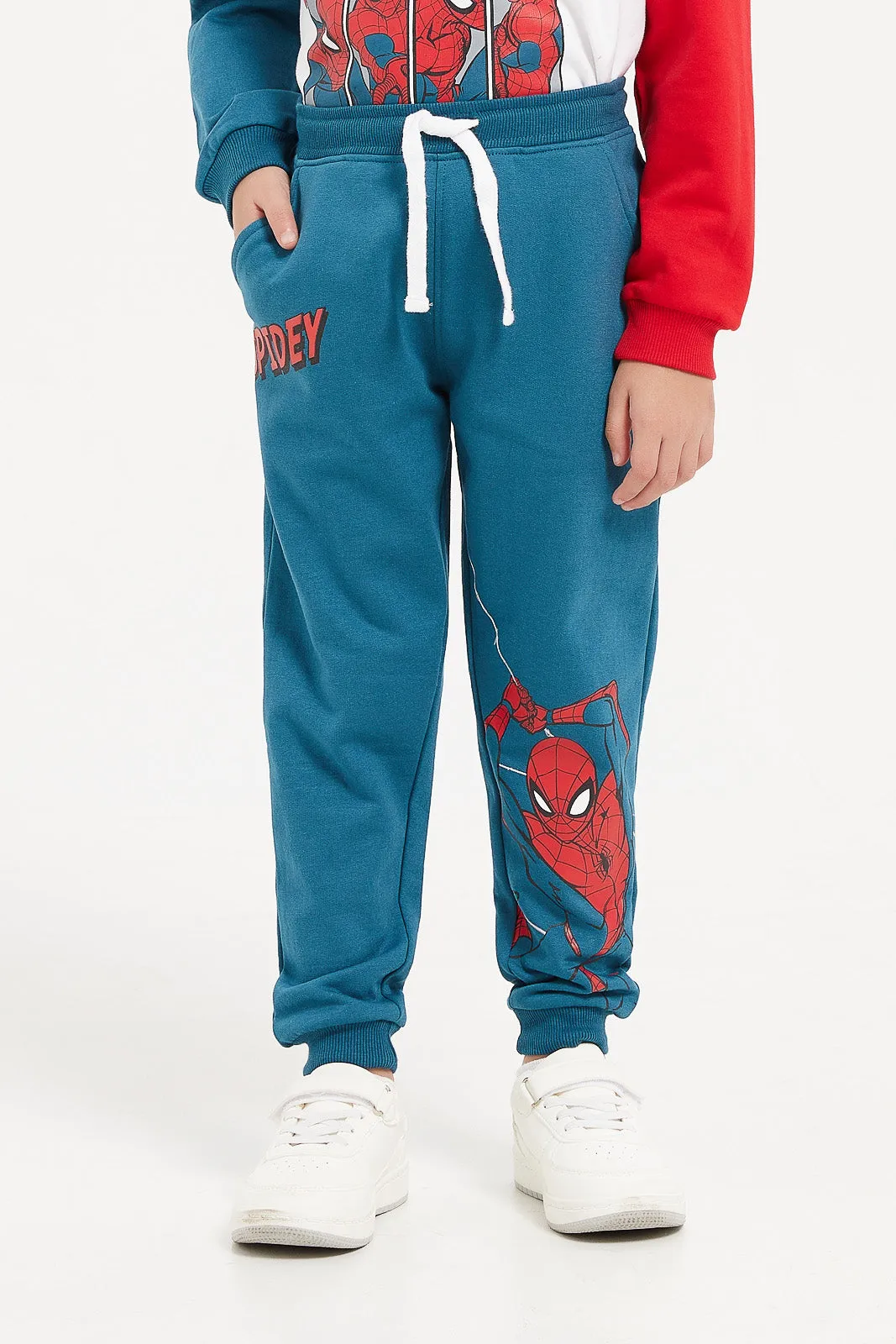 Boys White And Teal Spider-Man Sweatshirt With Jogger Set (2 Piece)