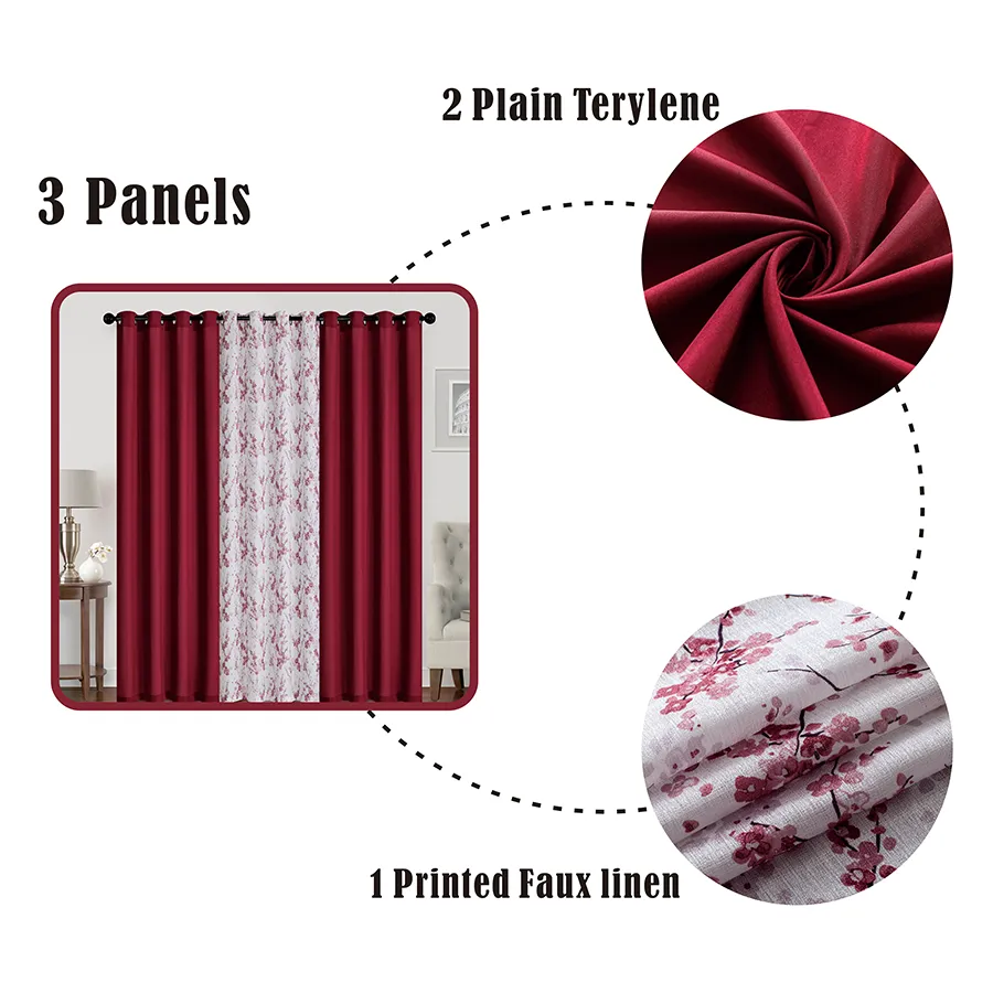 Brityn Plain & Print Set of 3 Curtains