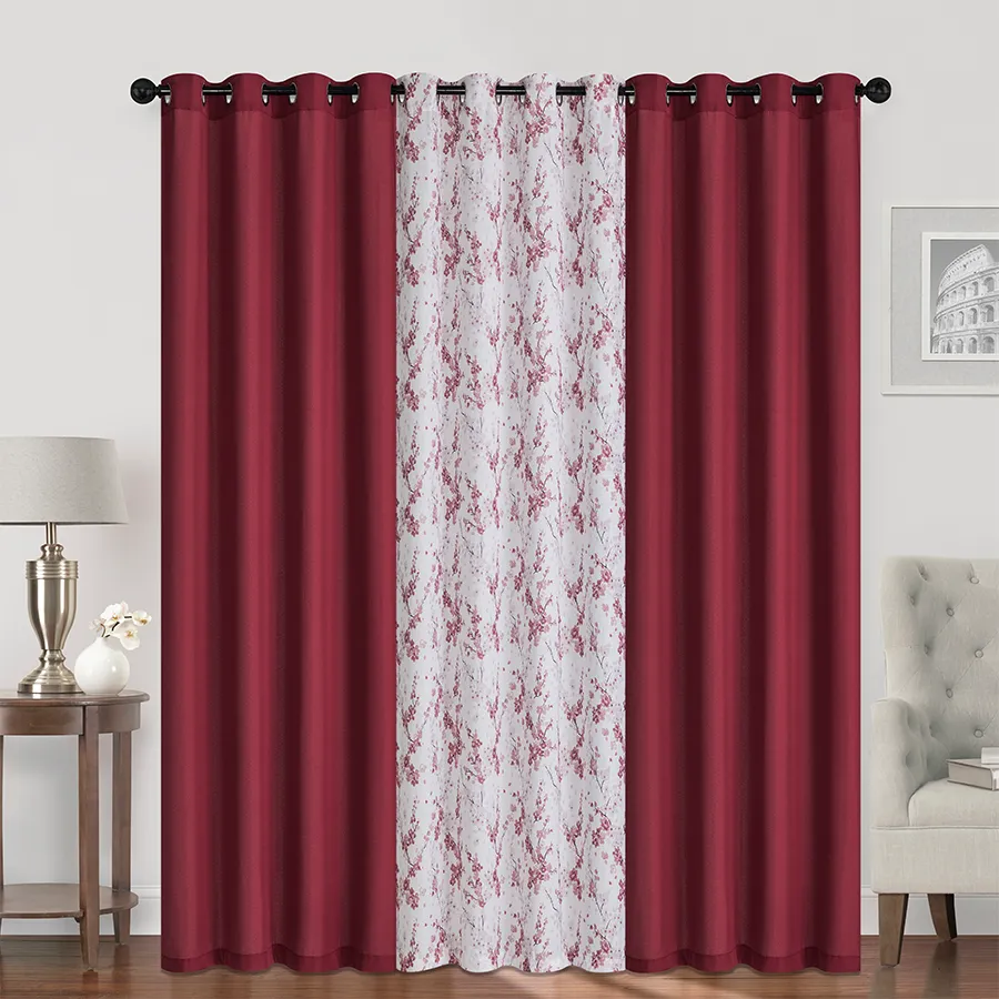 Brityn Plain & Print Set of 3 Curtains