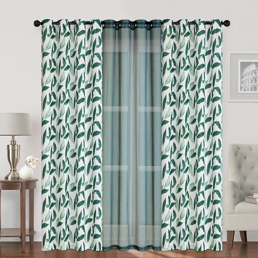 Brynel Plain & Print Set of 3 Curtains