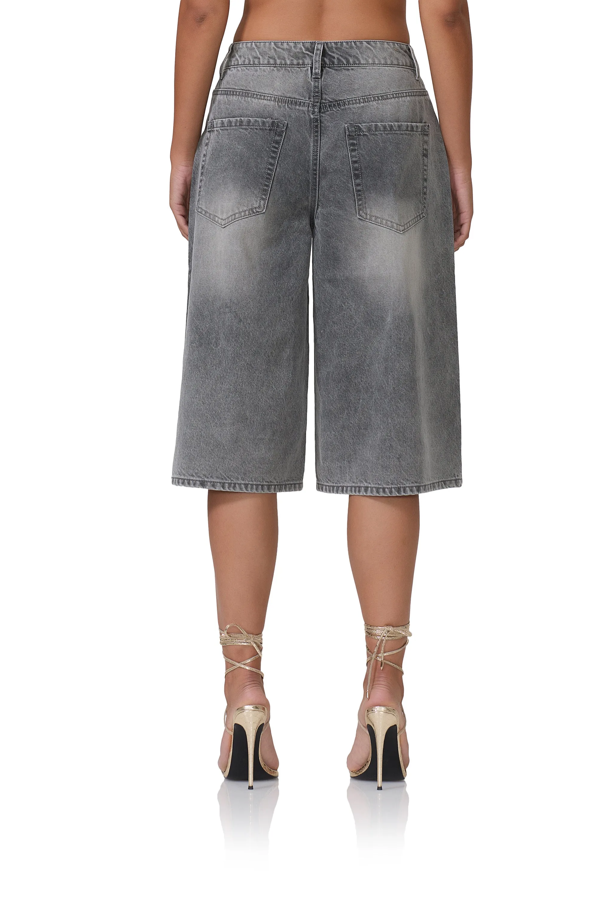 Carmen Wide Leg Jort - Smoke Grey Wash