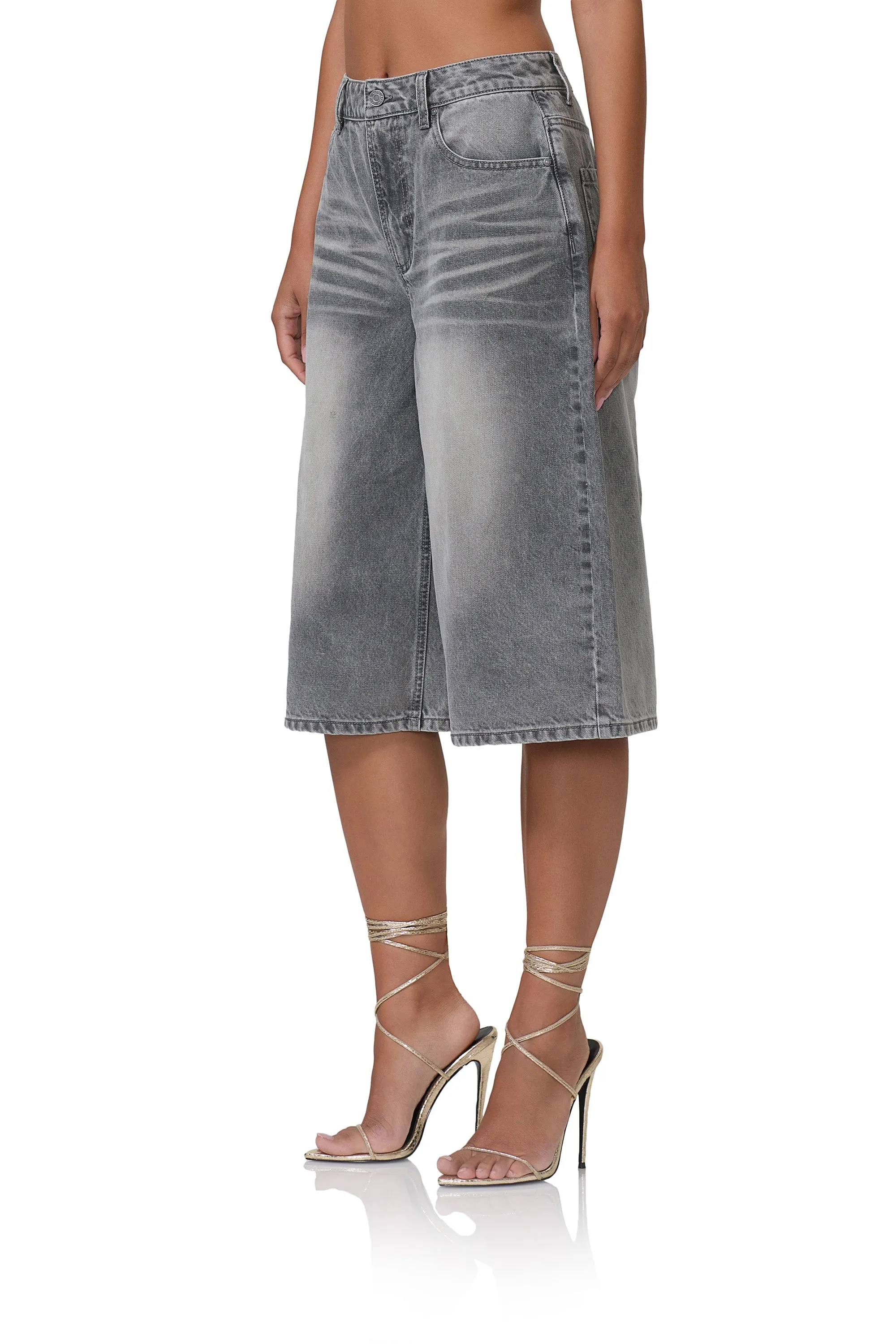 Carmen Wide Leg Jort - Smoke Grey Wash