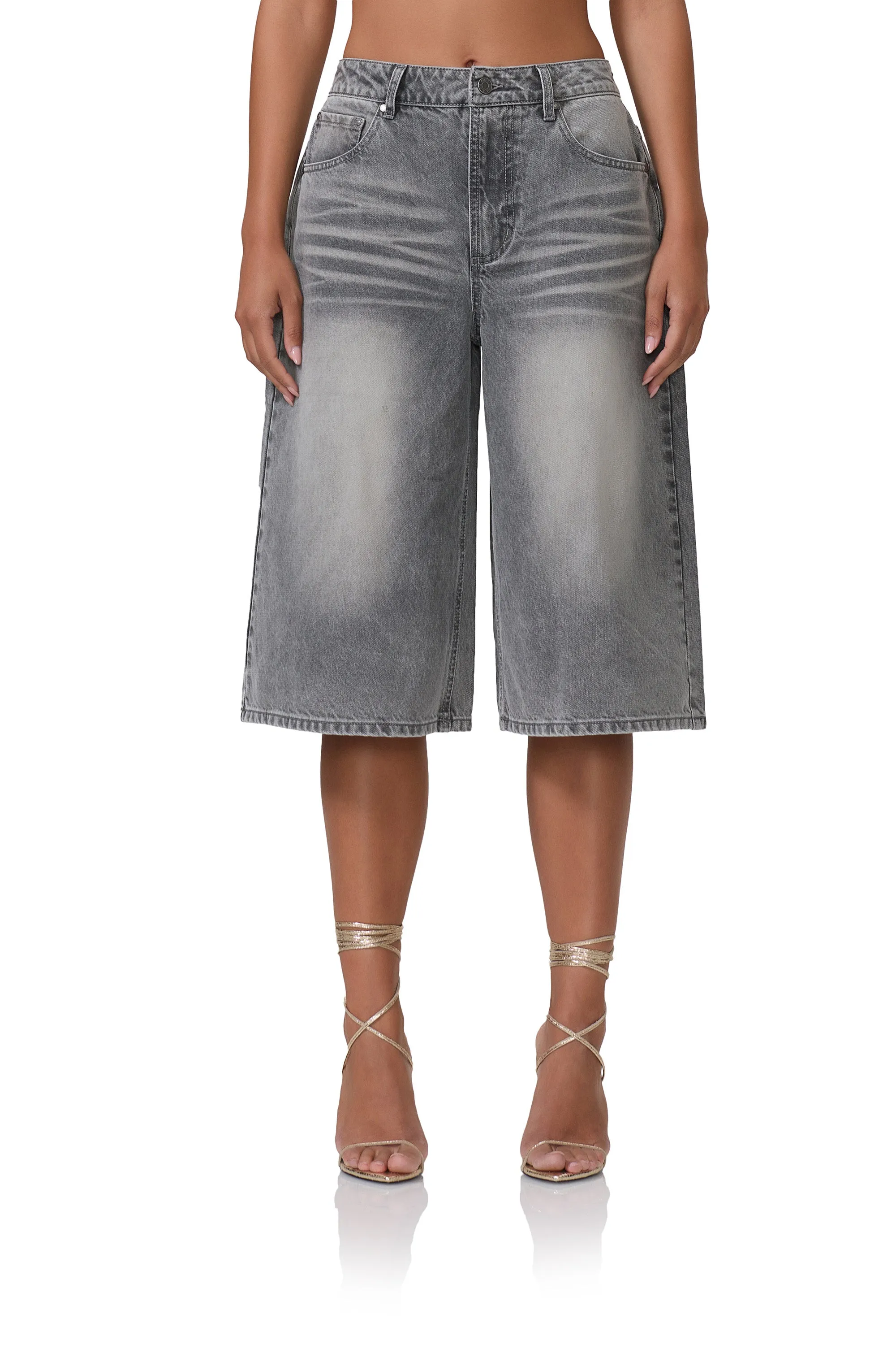 Carmen Wide Leg Jort - Smoke Grey Wash