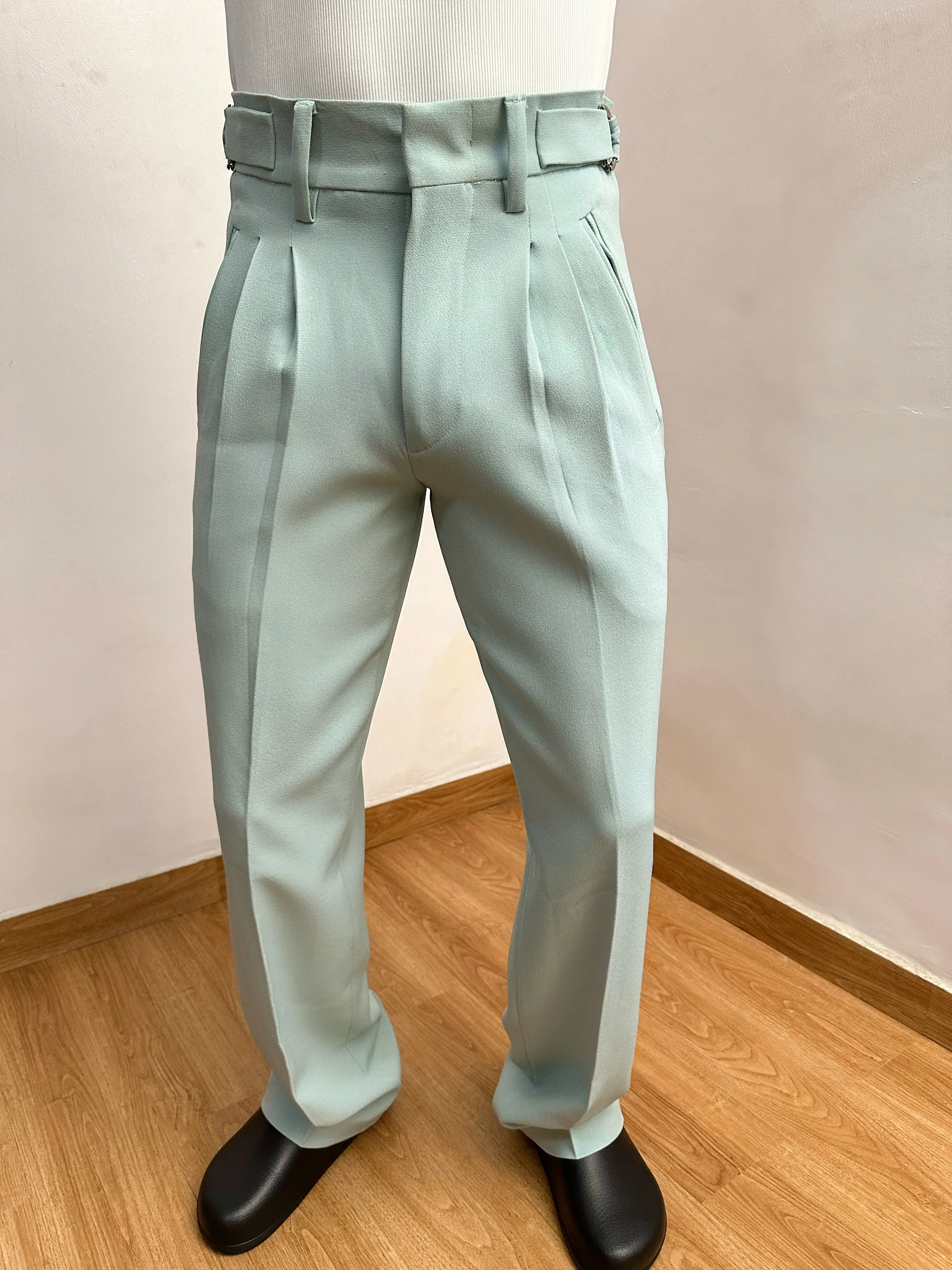 Celia Oxford Pleats Baggy Trouser - Mint Green